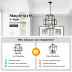 4-Light Metal Lantern Tiered Pendant Hanging Light Fixtures