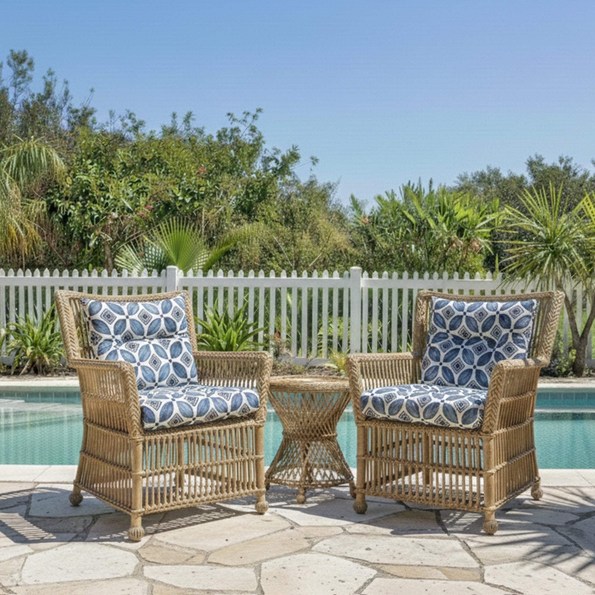 Outdoor Chair Cushions Set of 2, 19 x 19 x 4 Inch Tufted Seat Cushions