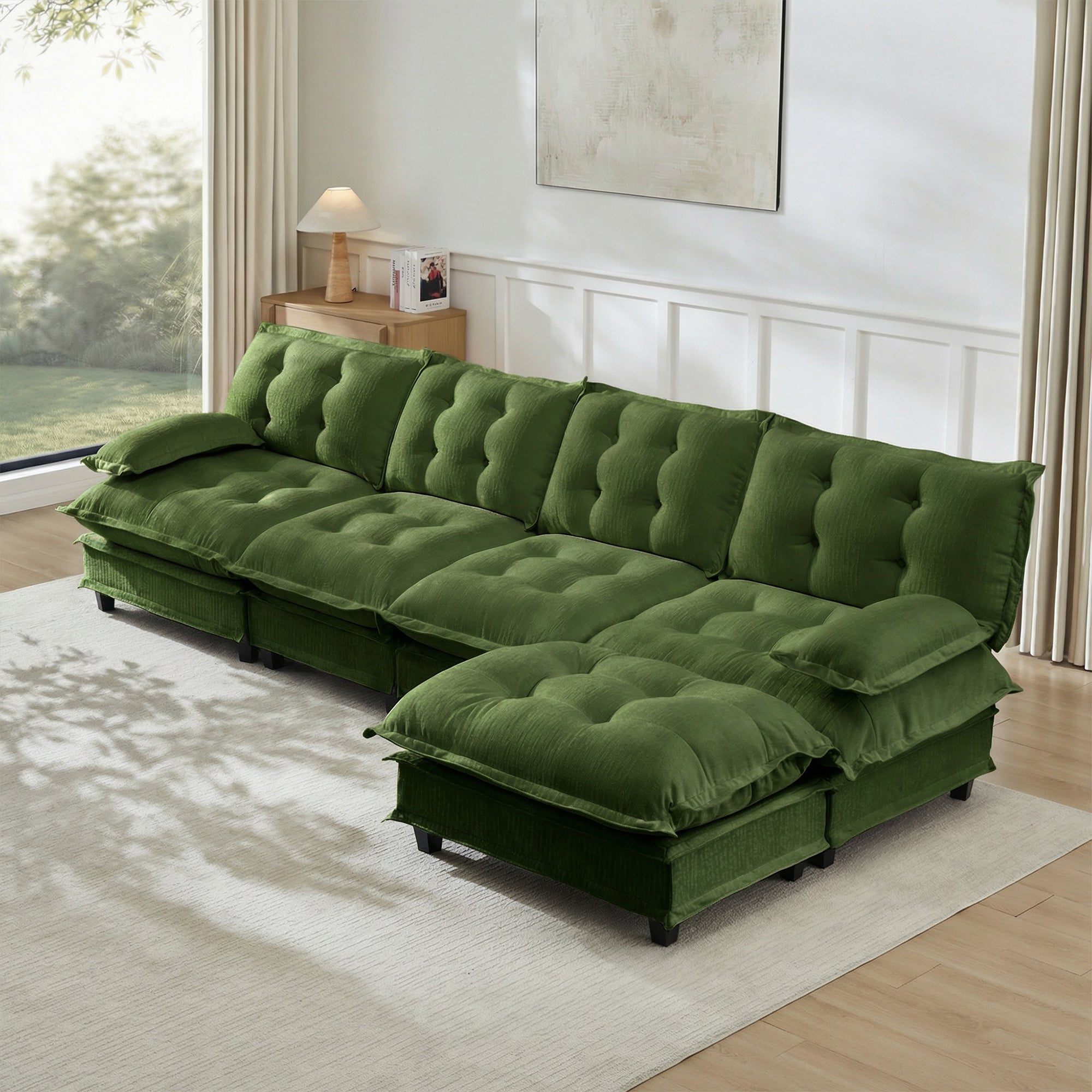 138" L Shaped Modern Sofa Modular Sectional Cloud Couch with Ottoman