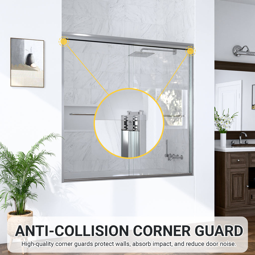 56"-60"W*60" H Semi-Frameless Double Sliding Shower Door