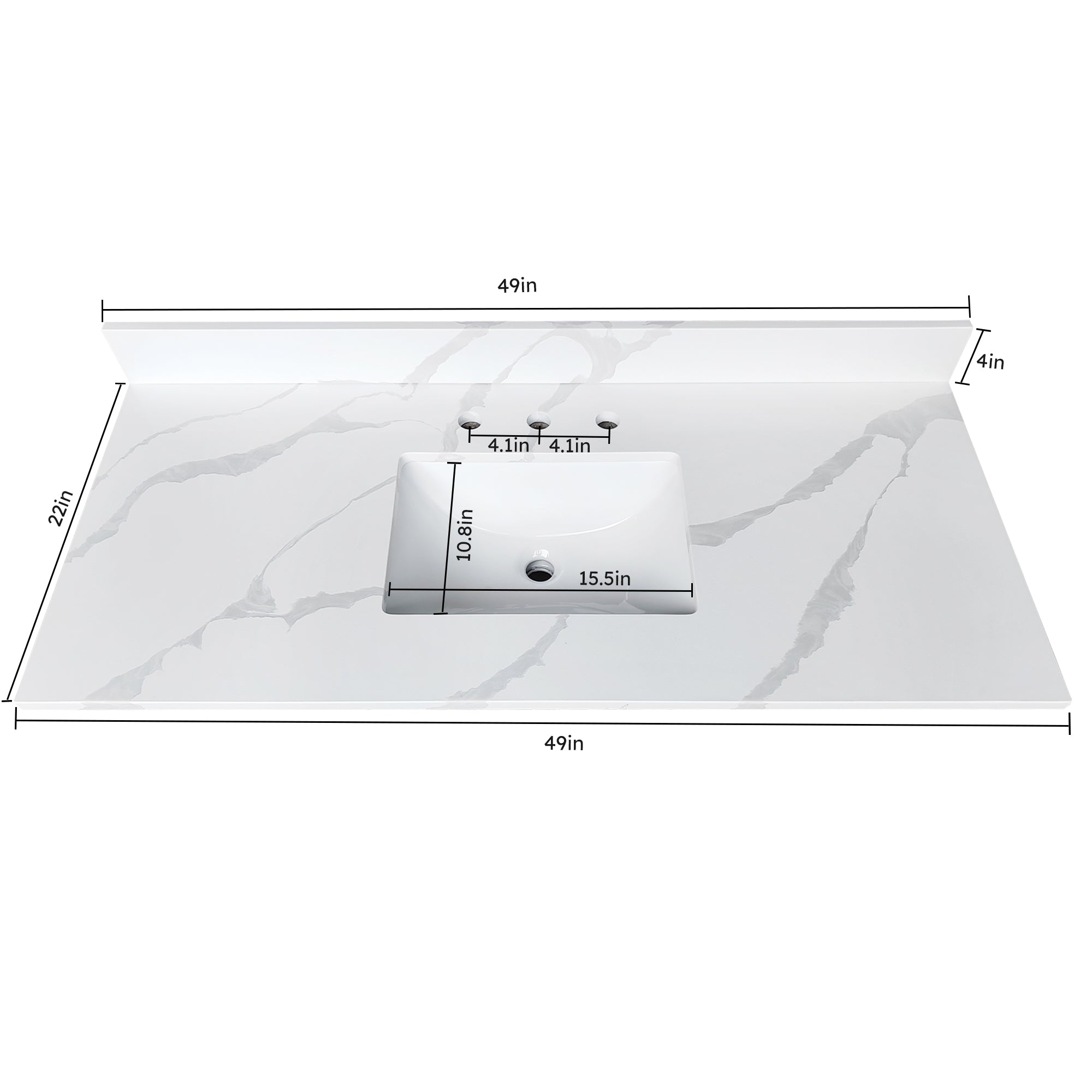 49-Inch Quartz Bathroom Vanity Top with Undermount Sink