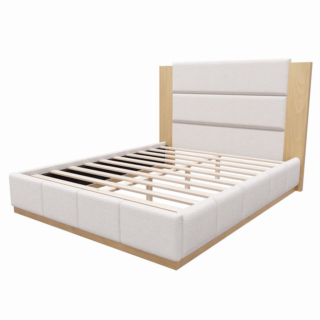 Upholstered Platform Bed Frame With Extended Wood Headboard