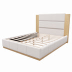 Upholstered Platform Bed Frame With Extended Wood Headboard