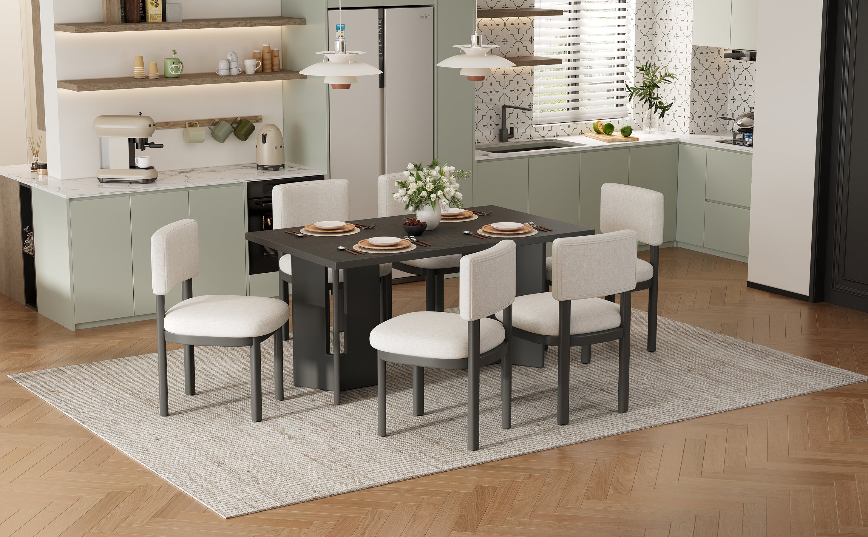 TREXM Farmhouse Wood Dining Table Set for 6