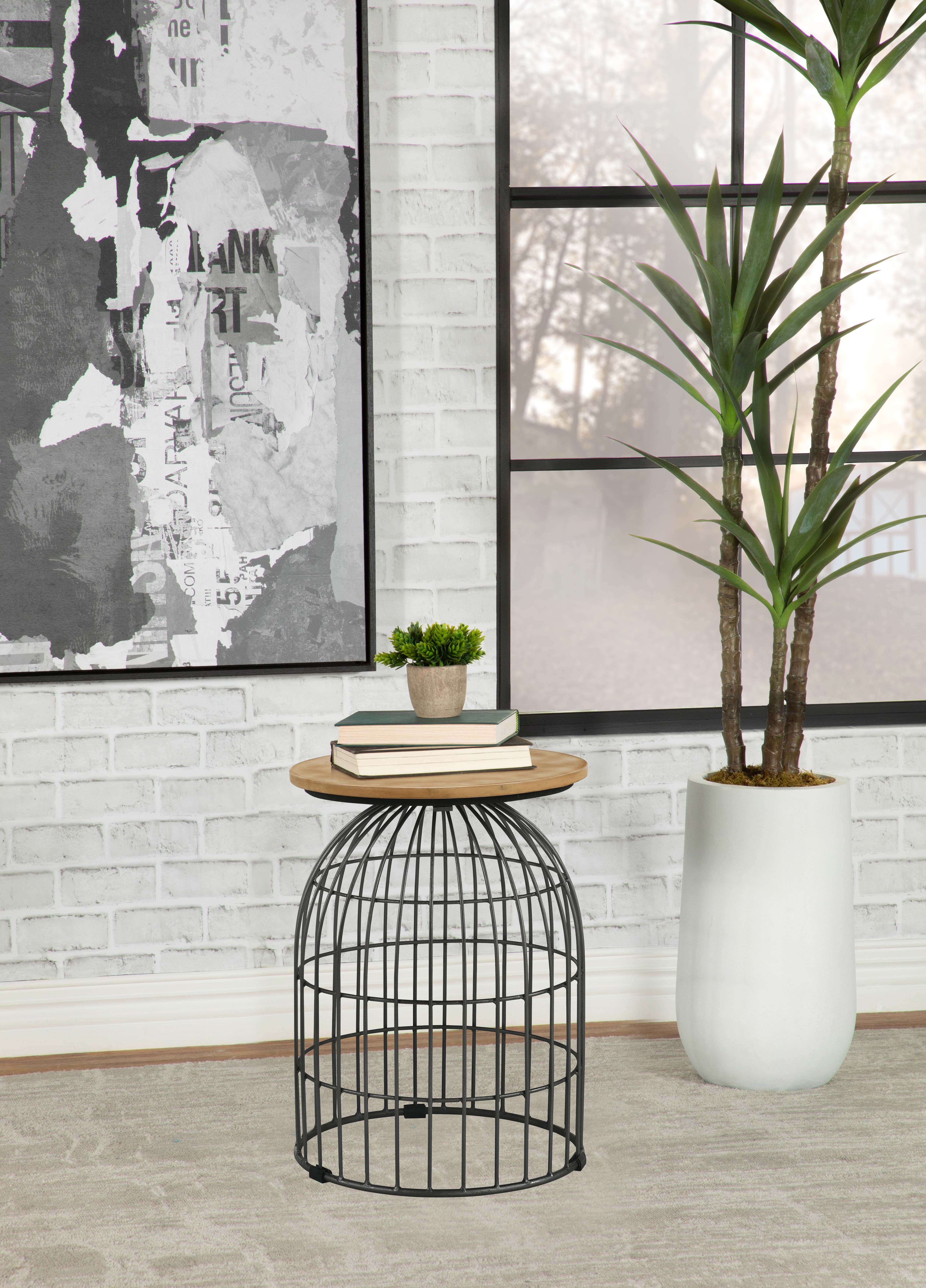 Bernardo Round Wire Frame Side Table Natural and Gunmetal-CoasterEssence
