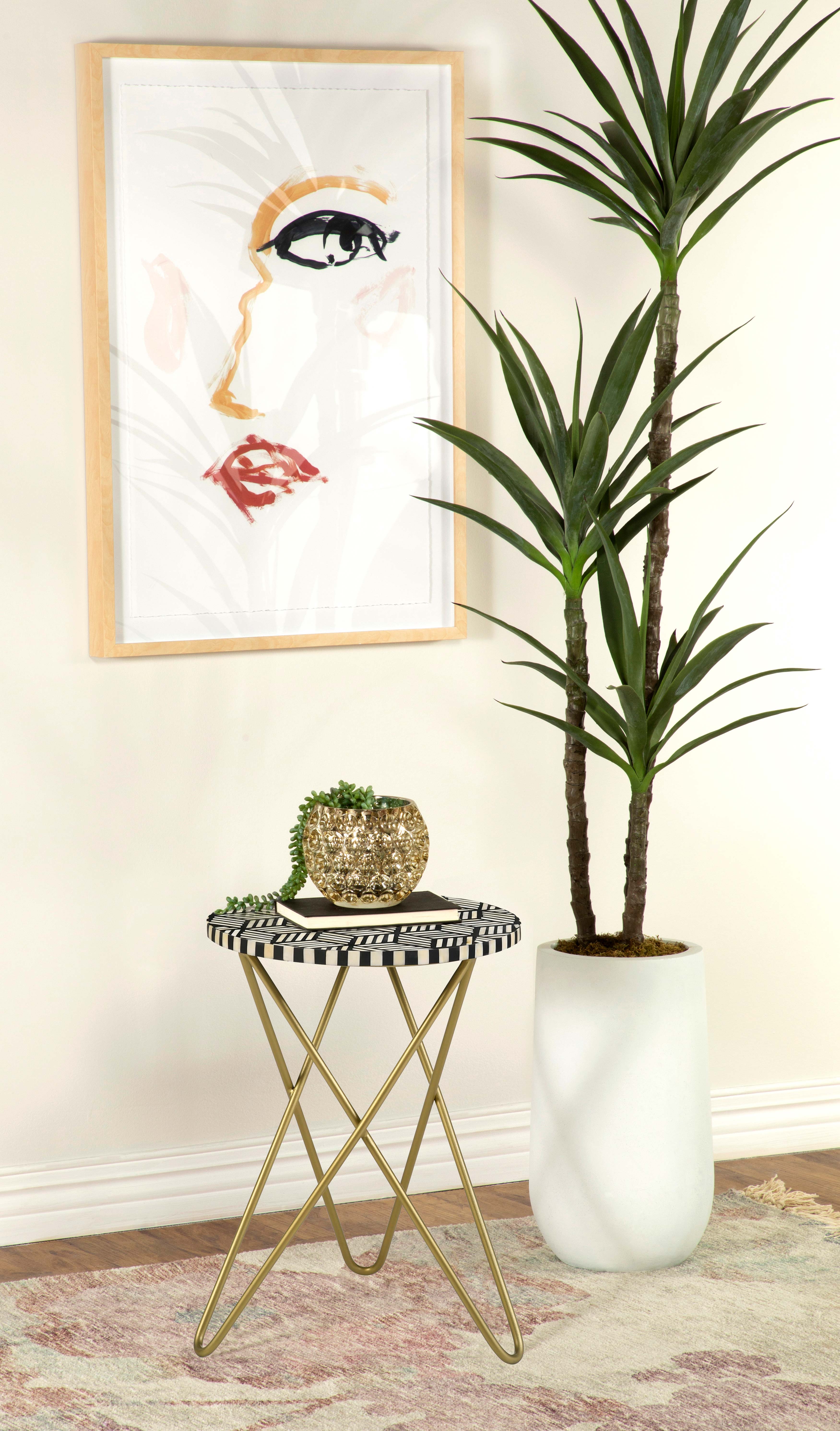 Xenia Round Bone Inlay Accent Side Table White and Gold-CoasterEssence