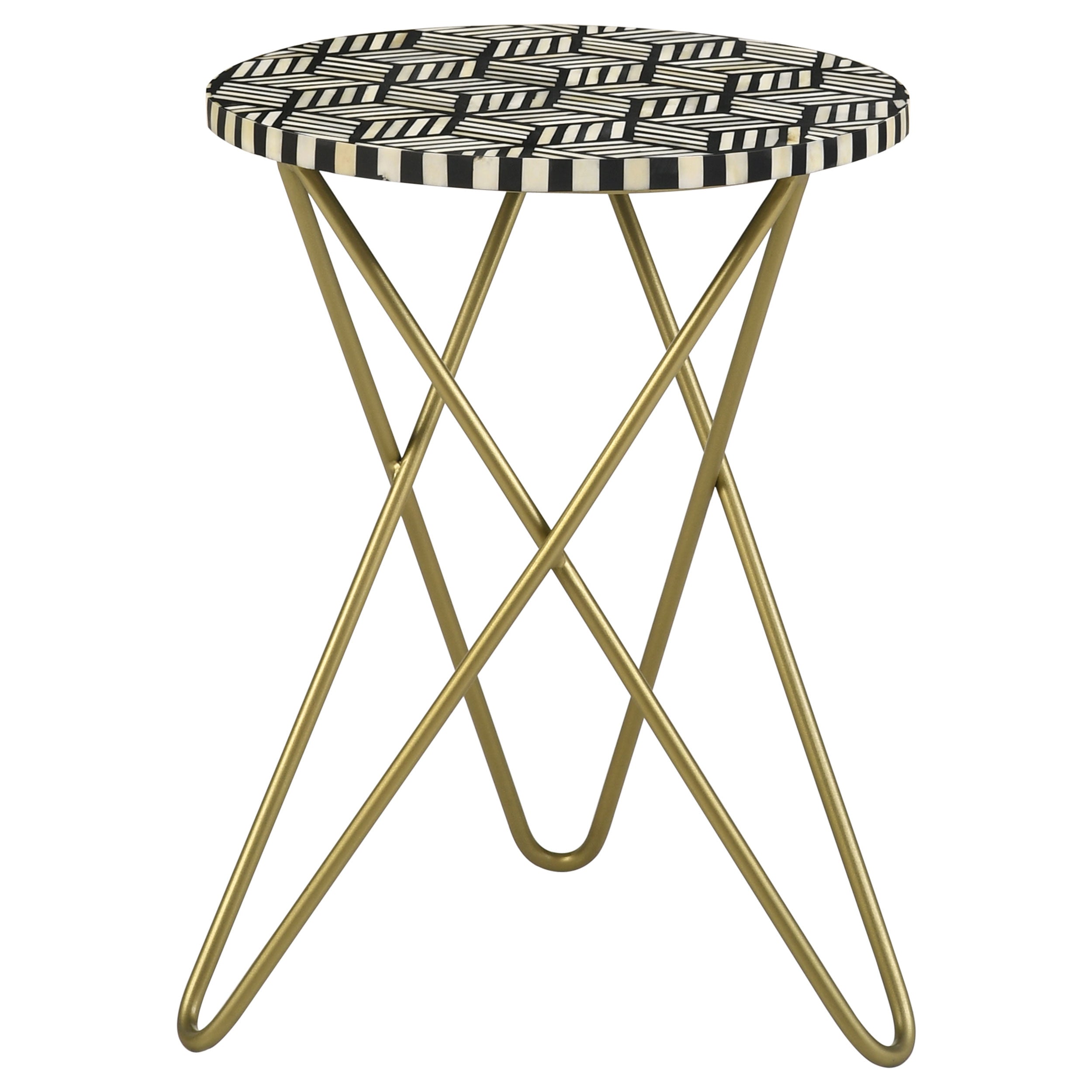 Xenia Round Bone Inlay Accent Side Table White and Gold-CoasterEssence