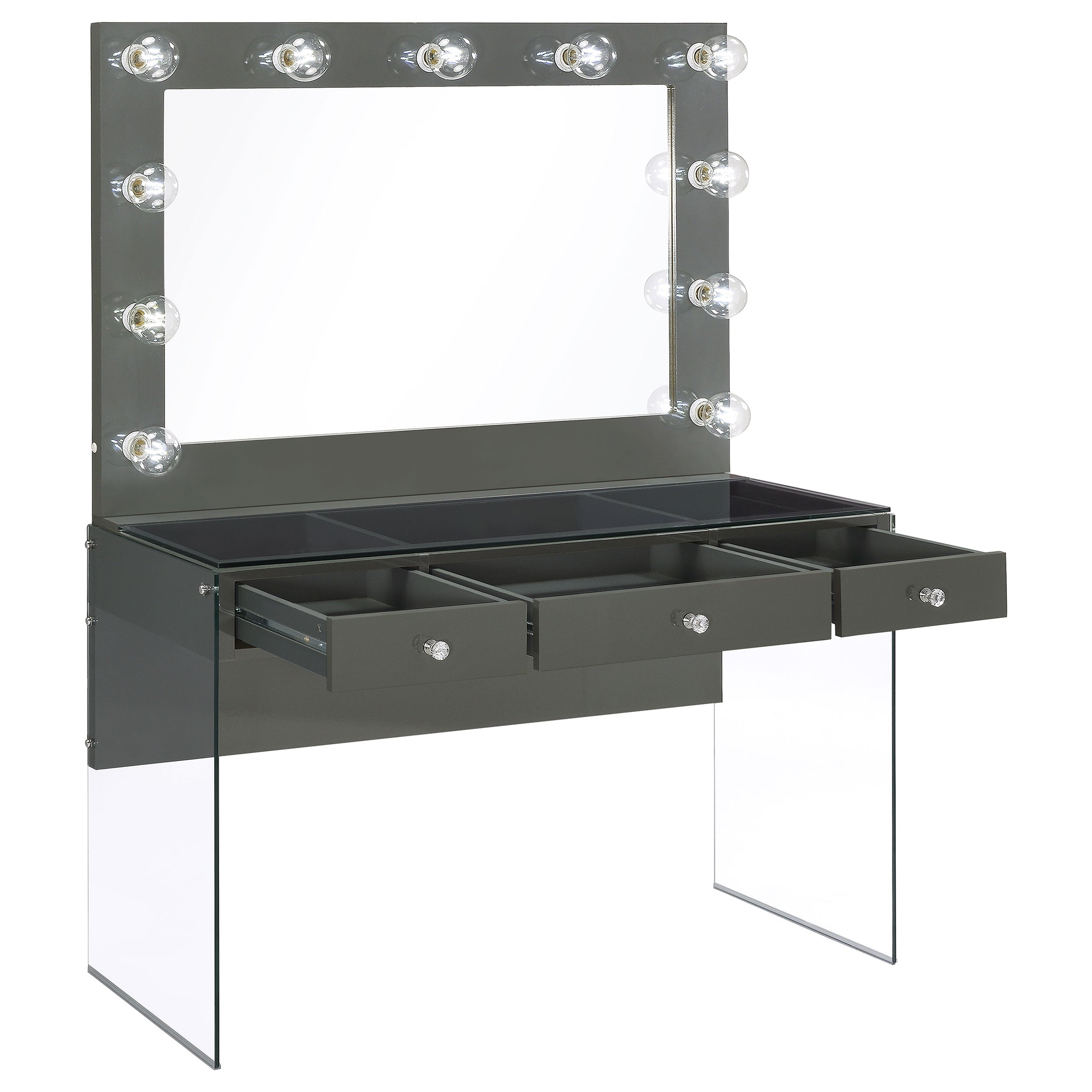 Afshan 3-drawer Vanity Set with Lighting Grey High Gloss-CoasterEssence