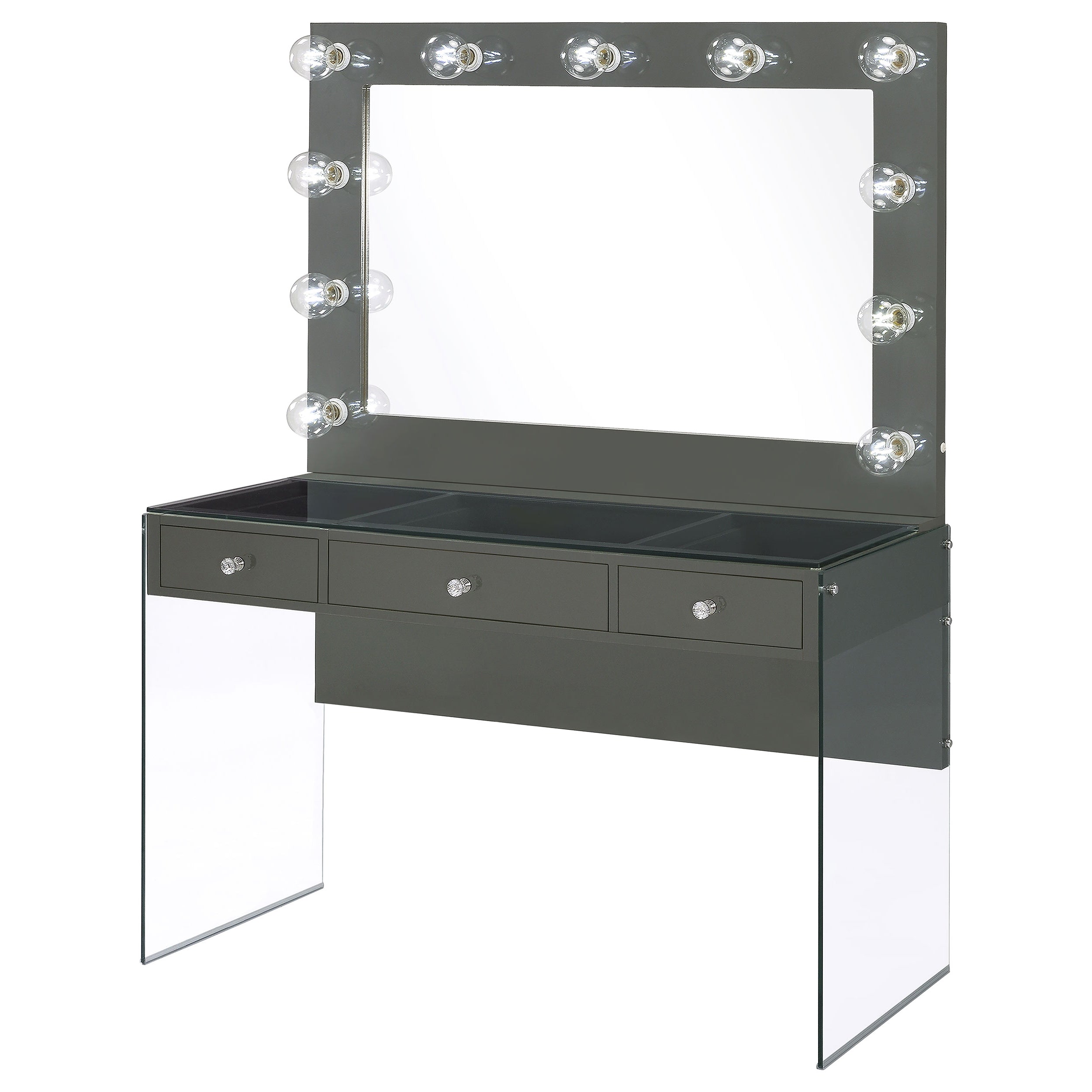 Afshan 3-drawer Vanity Set with Lighting Grey High Gloss-CoasterEssence