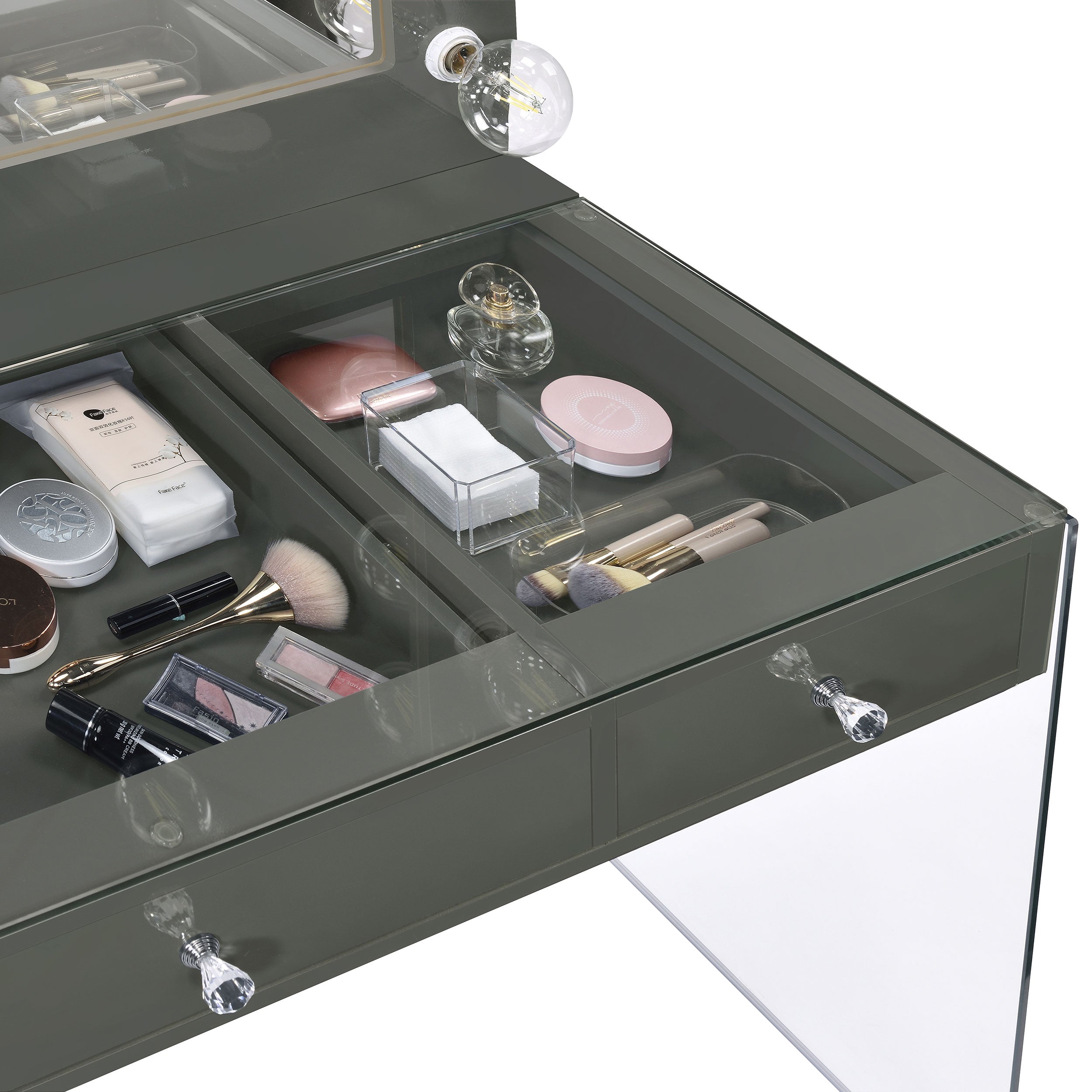 Afshan 3-drawer Vanity Set with Lighting Grey High Gloss-CoasterEssence