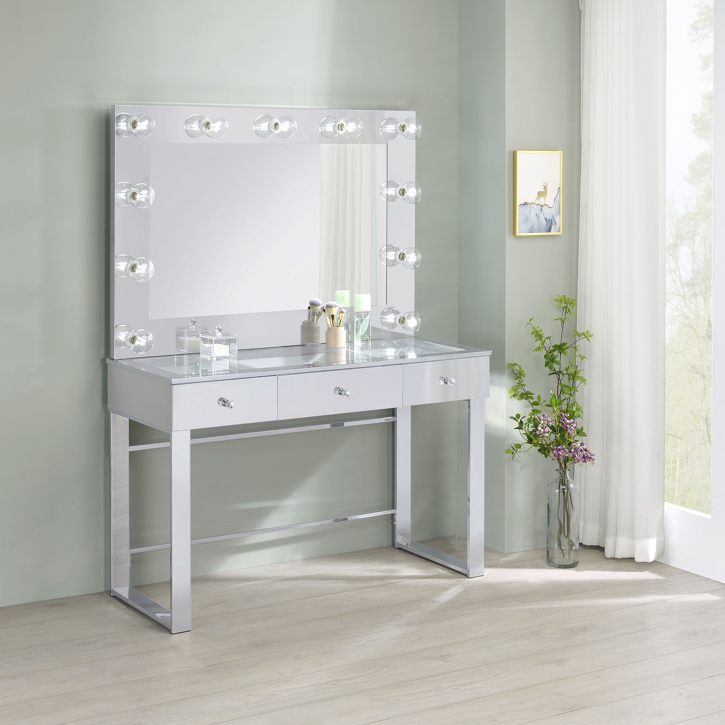 Umbridge 3-drawer Vanity Set with Lighting Chrome and White-CoasterEssence