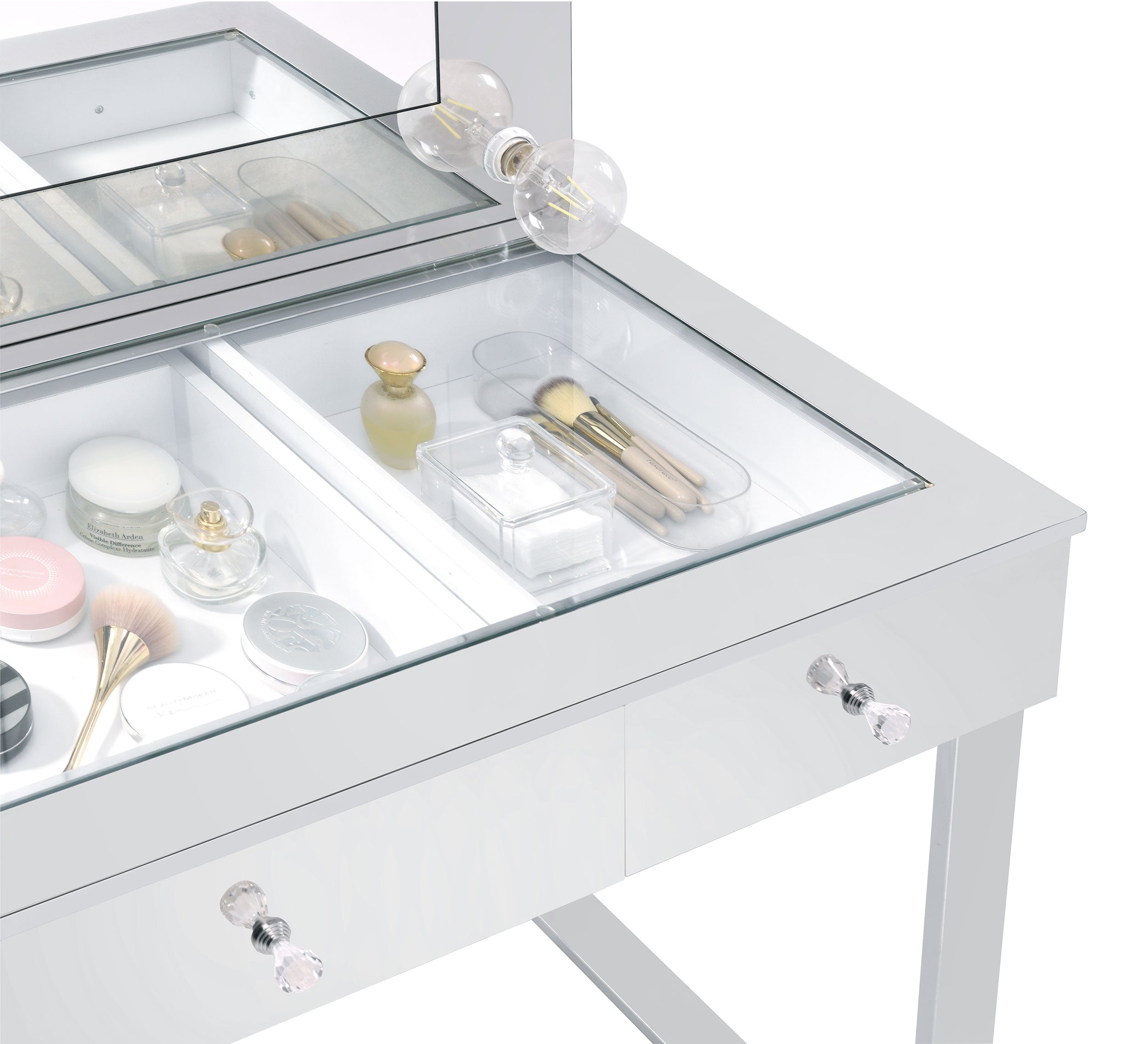 Umbridge 3-drawer Vanity Set with Lighting Chrome and White-CoasterEssence