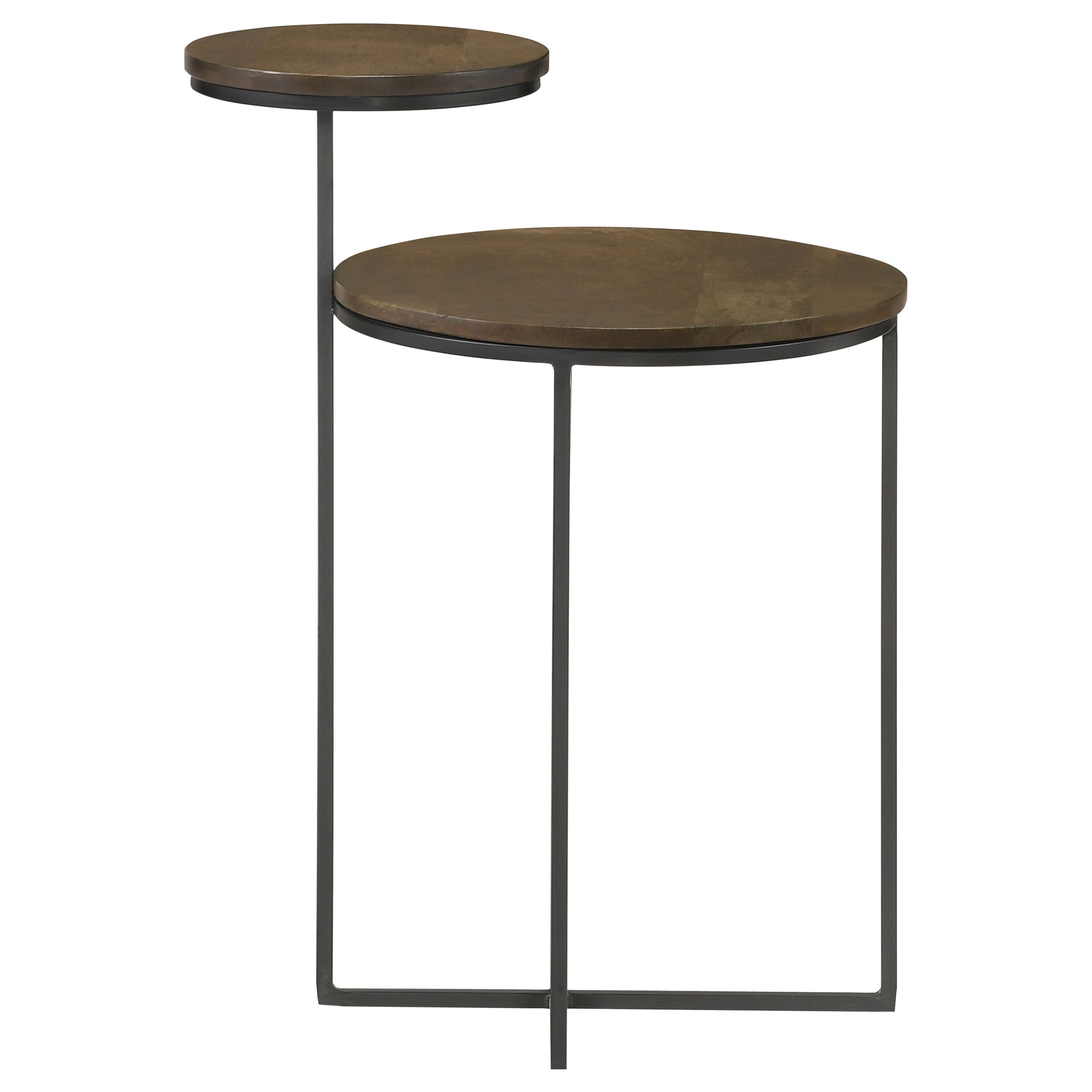 Yael Round Mango Wood Accent Side Table Natural and Gunmetal-CoasterEssence