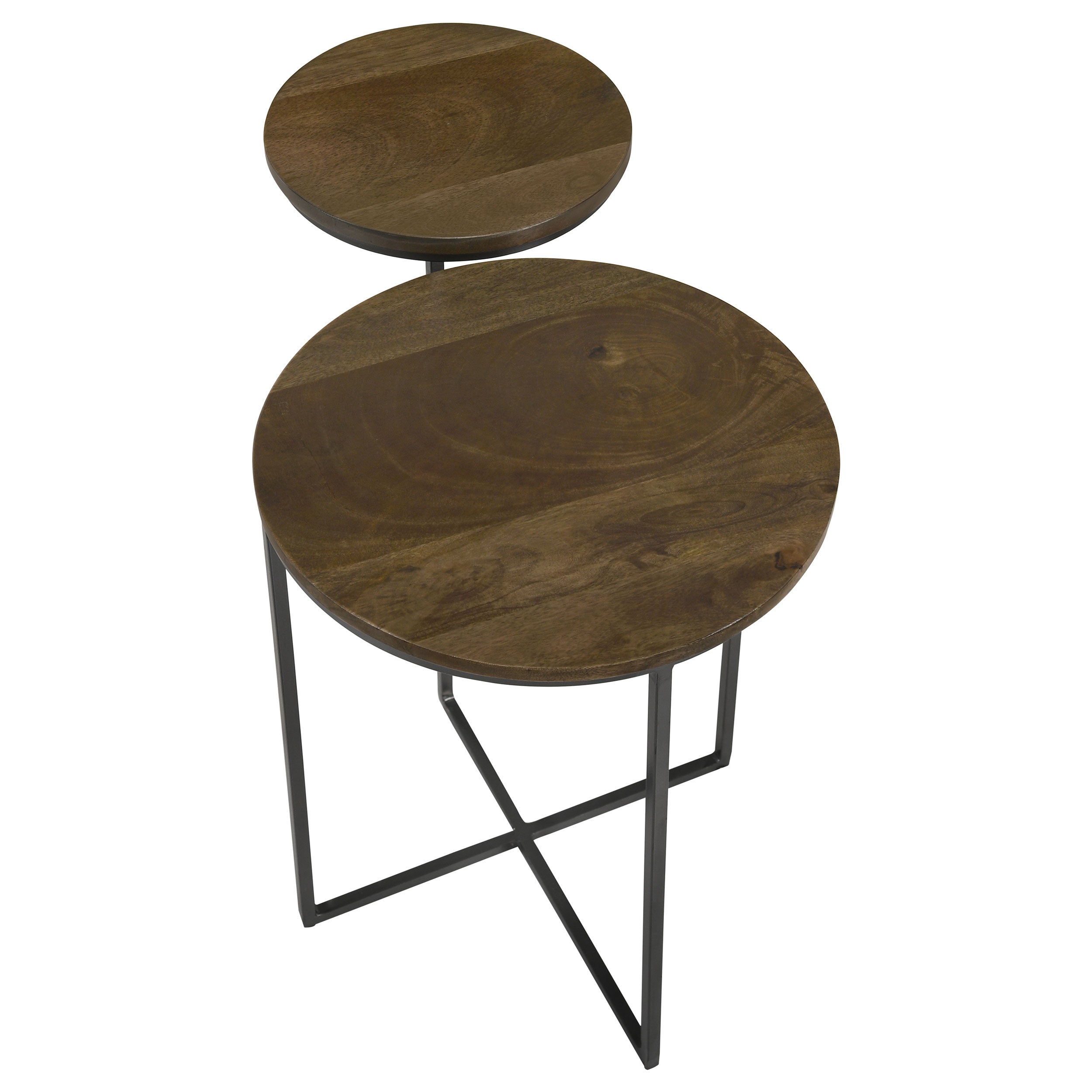 Yael Round Mango Wood Accent Side Table Natural and Gunmetal-CoasterEssence