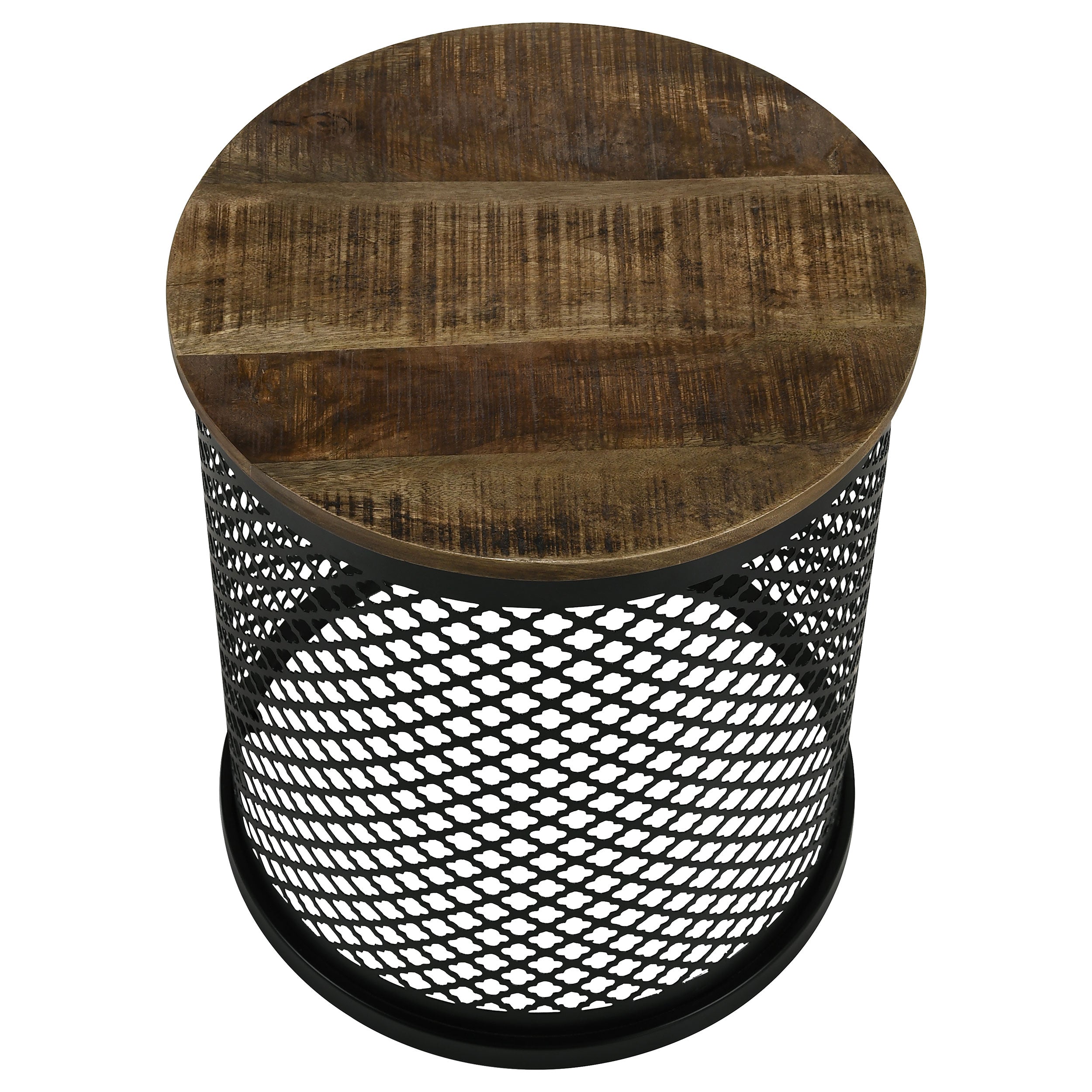 Aurora Round Drum Base Accent Side Table Natural and Black-CoasterEssence