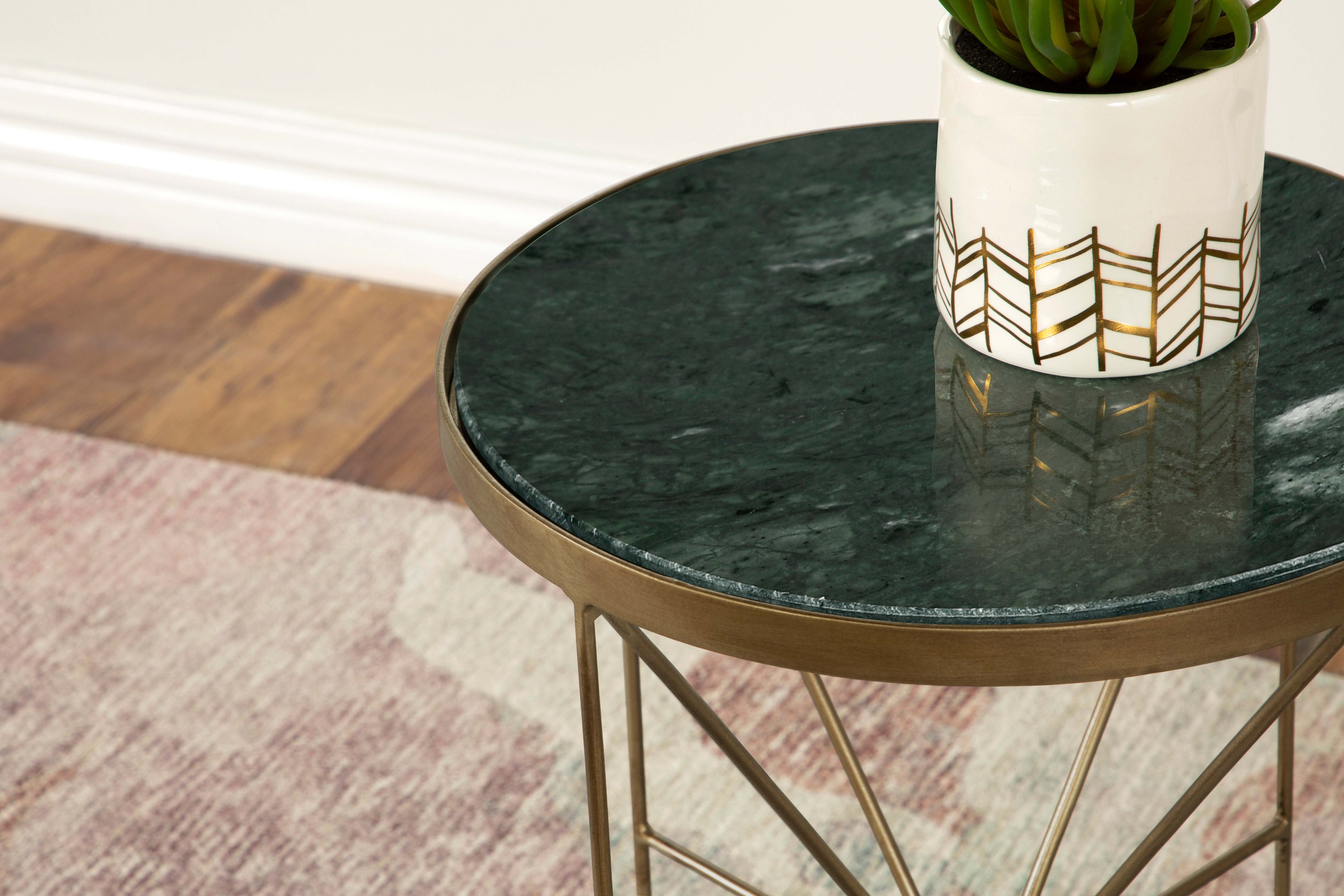 Eliska Round Green Marble Top Accent Side Table Antique Gold-CoasterEssence