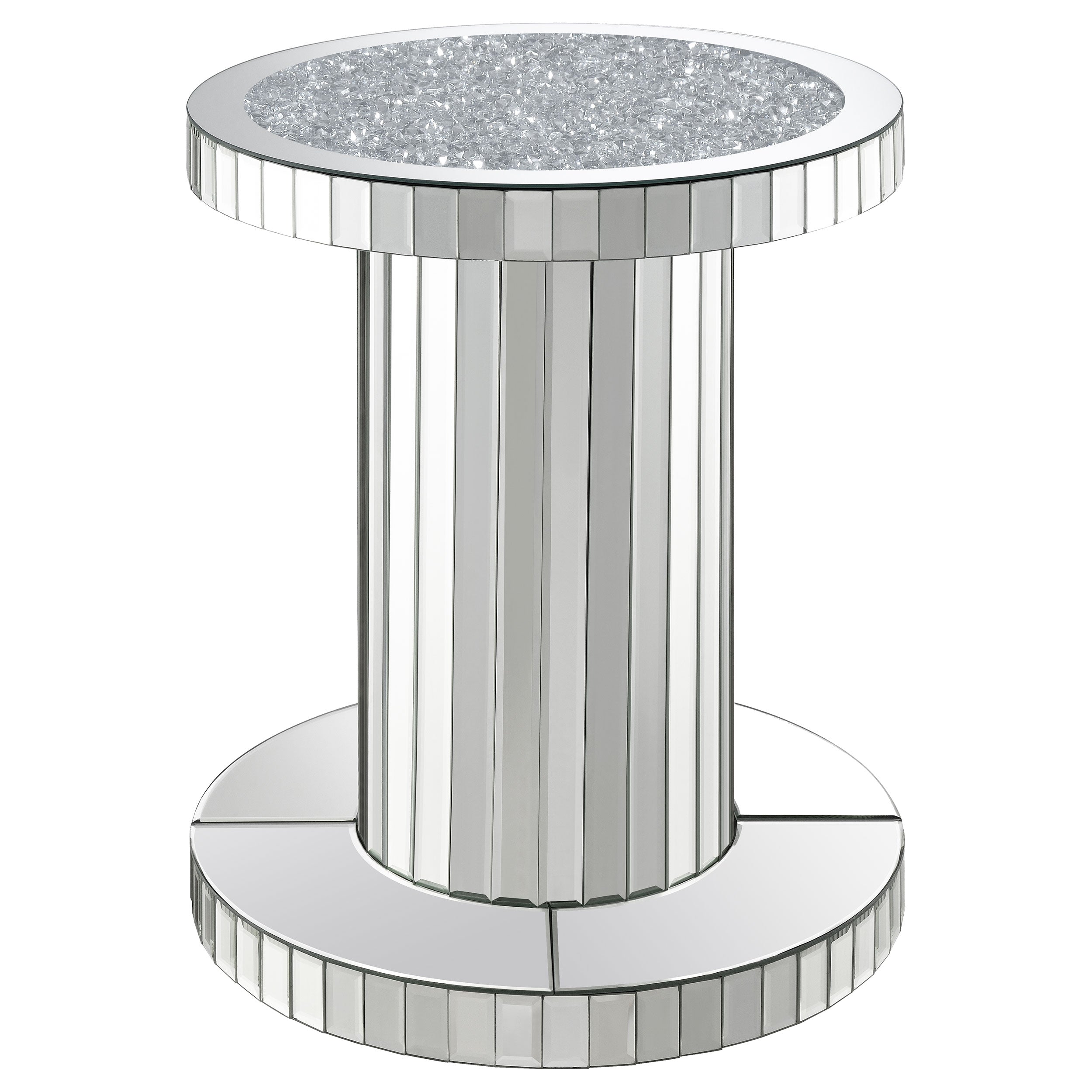 Dorielle Round Mirrored Acrylic Crystal Side Table Silver-CoasterElevations