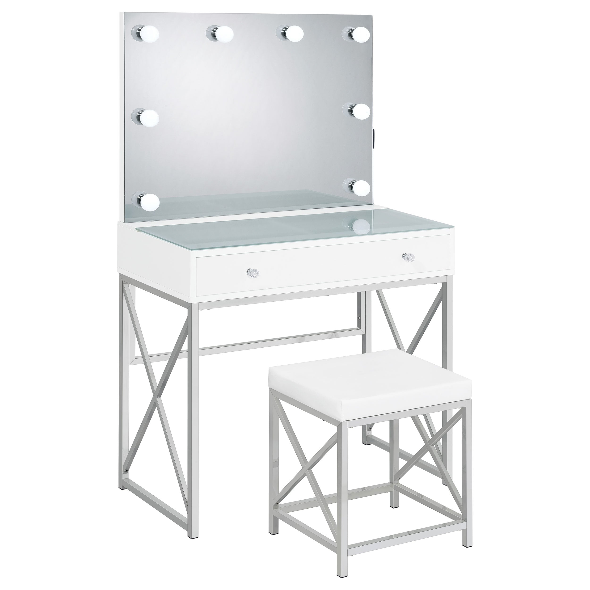 Eliza Vanity Set with Lighting & Stool White and Chrome-