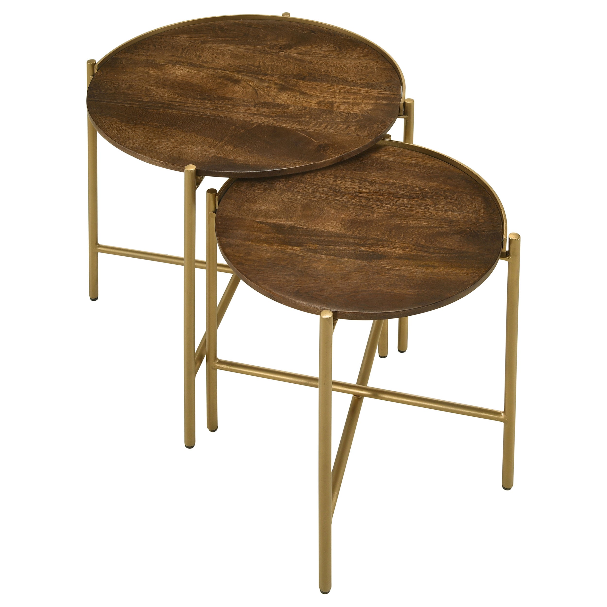 Malka 2-piece Round Wood Nesting Table Dark Brown and Gold-
