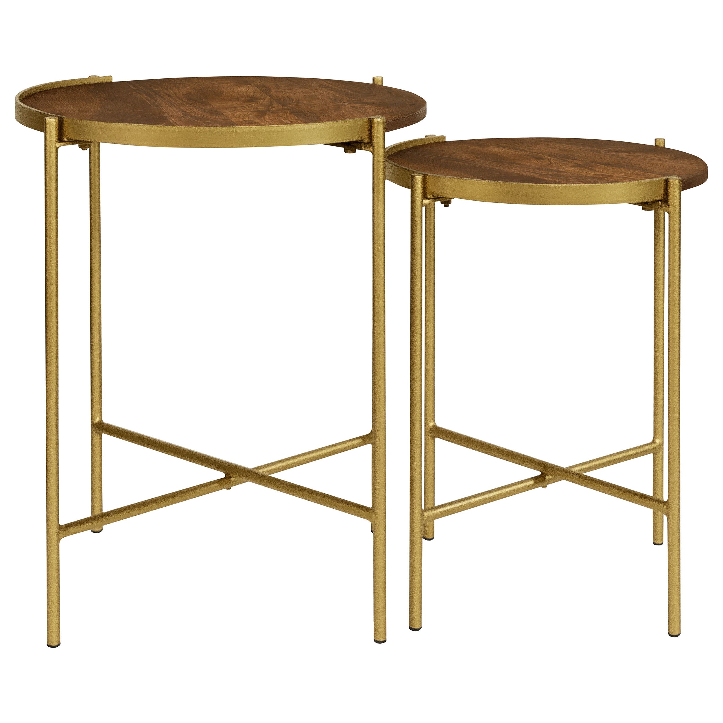 Malka 2-piece Round Wood Nesting Table Dark Brown and Gold-