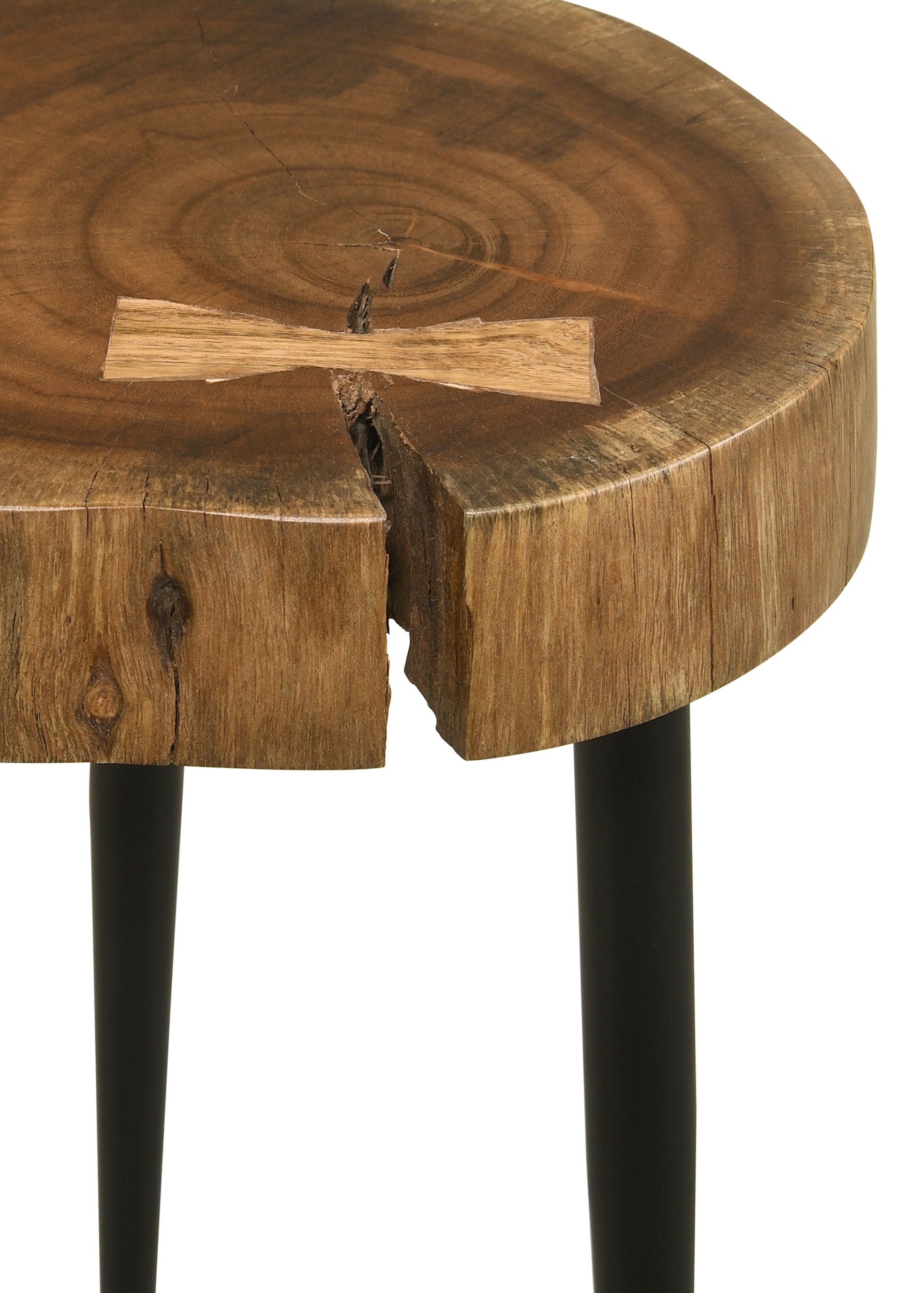 Keith Round Solid Tree Trunk Side Table Natural and Black-