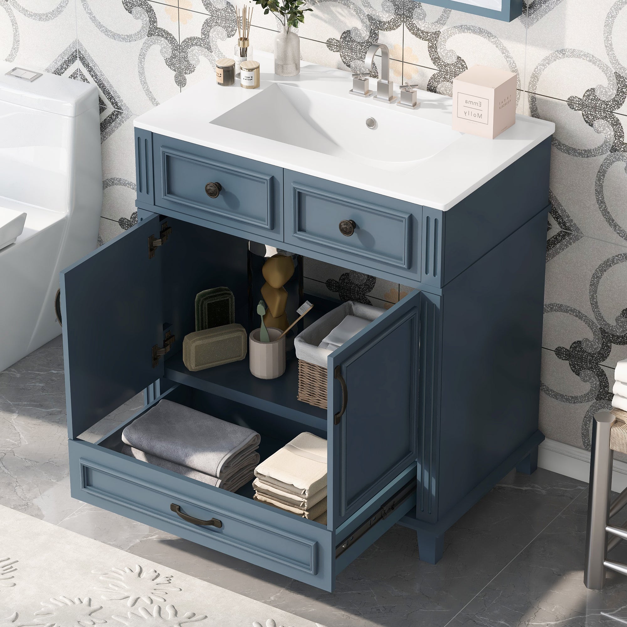30'' Bathroom Vanity with Ceramic Sink and Soft Closing Doors