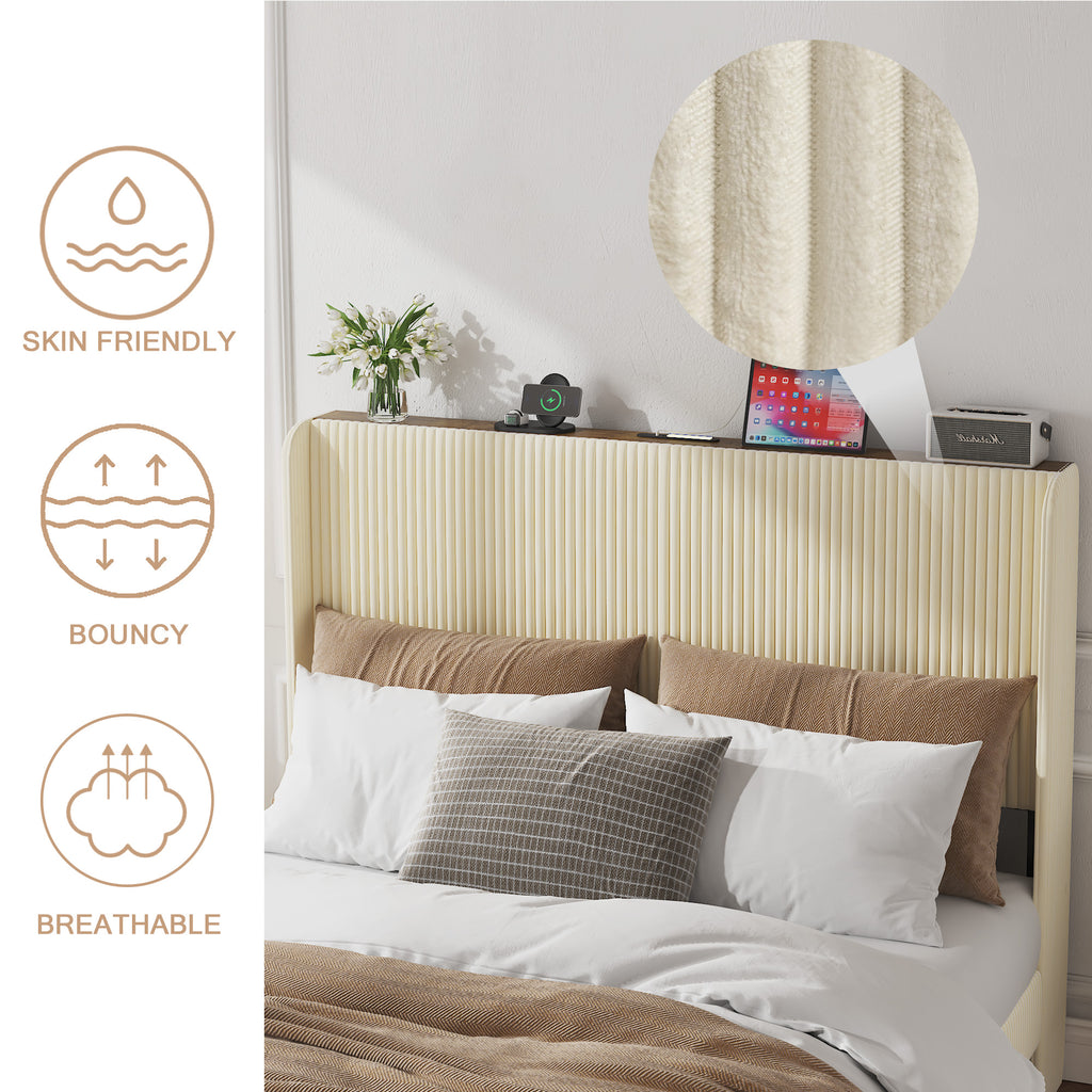 Queen Size Platform Bed with Charging Station