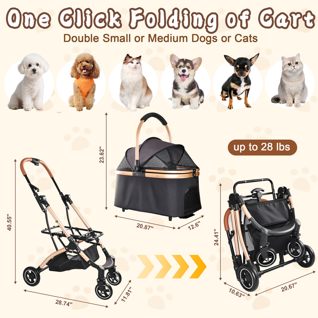 2-in-1 Detachable Pet Stroller for Dogs and Cats