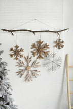 Large Fir Wood Snowflake Ornaments - Set of 2
