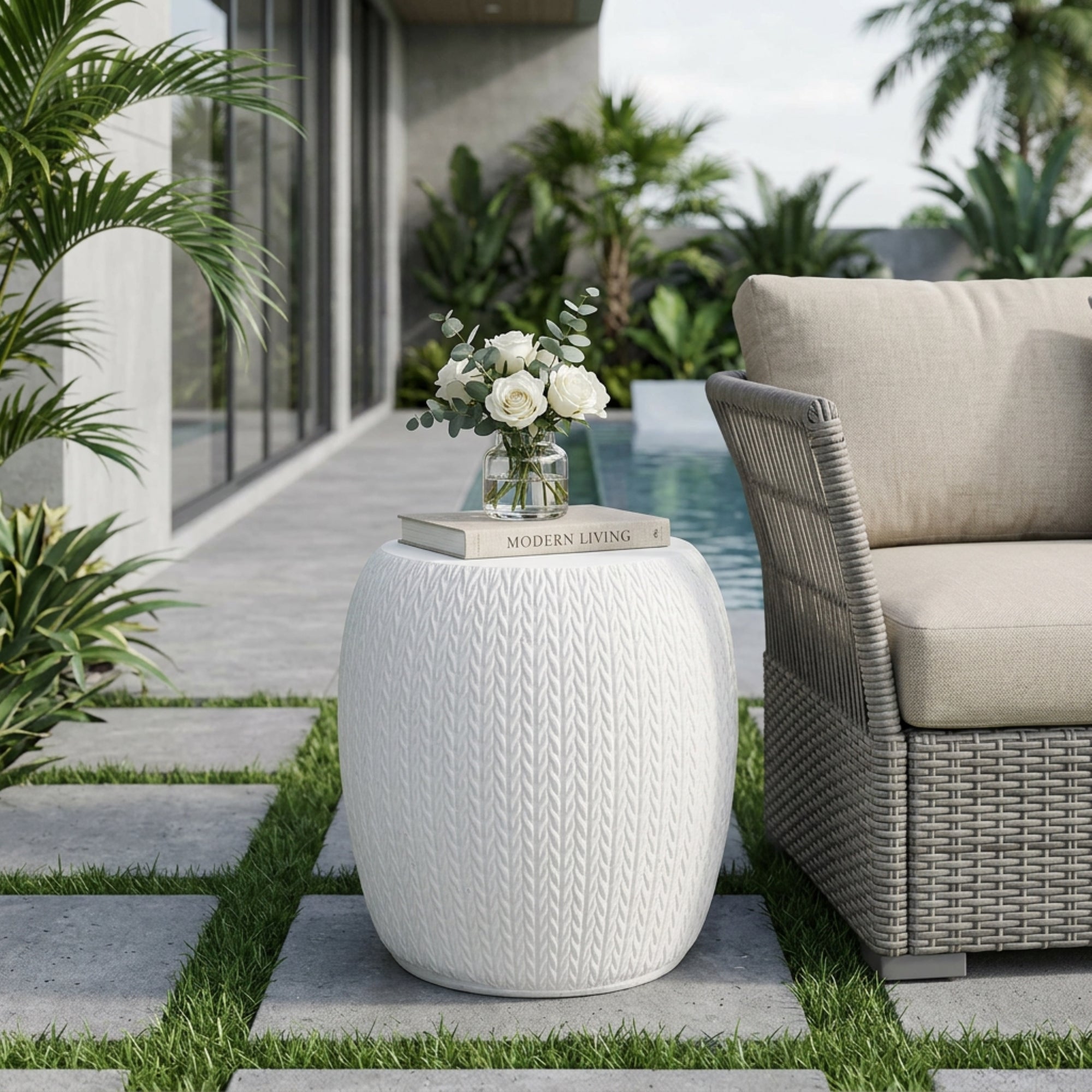 Outdoor Lightweight Concrete Side Table, Antique
