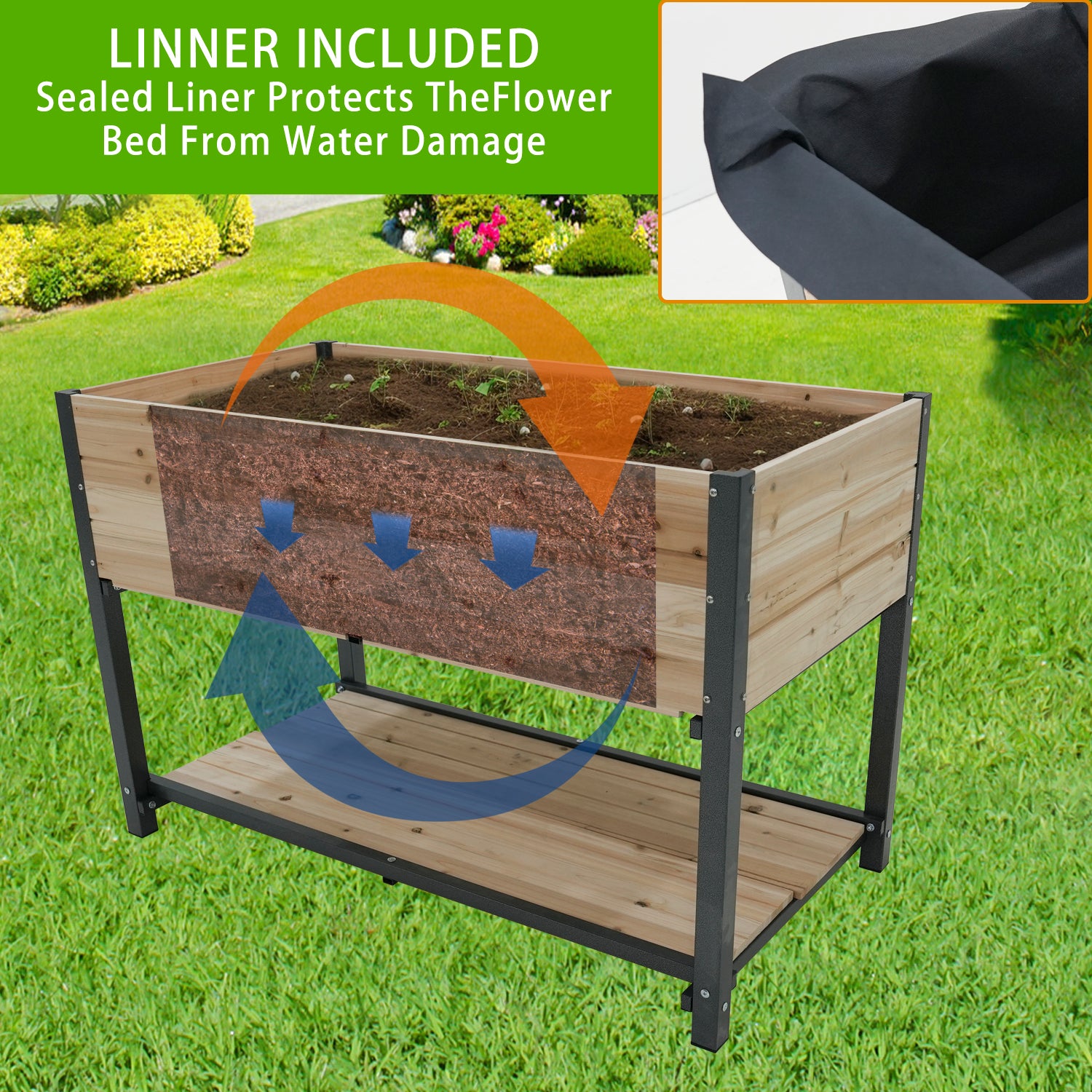 45" Iron-Wood Combined Growing Beds with Storage Racks