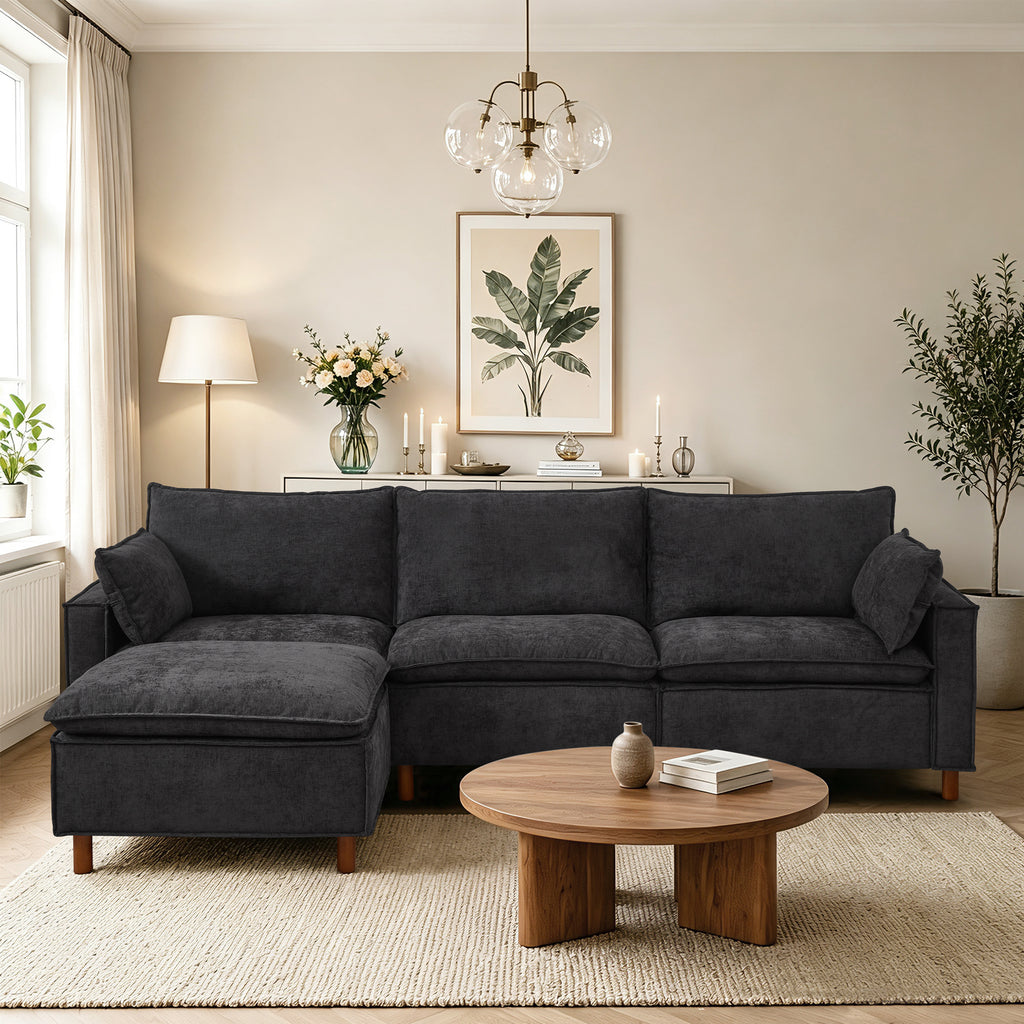 108.5" Modular Sectional L Shape Sofa with Movable Ottoman