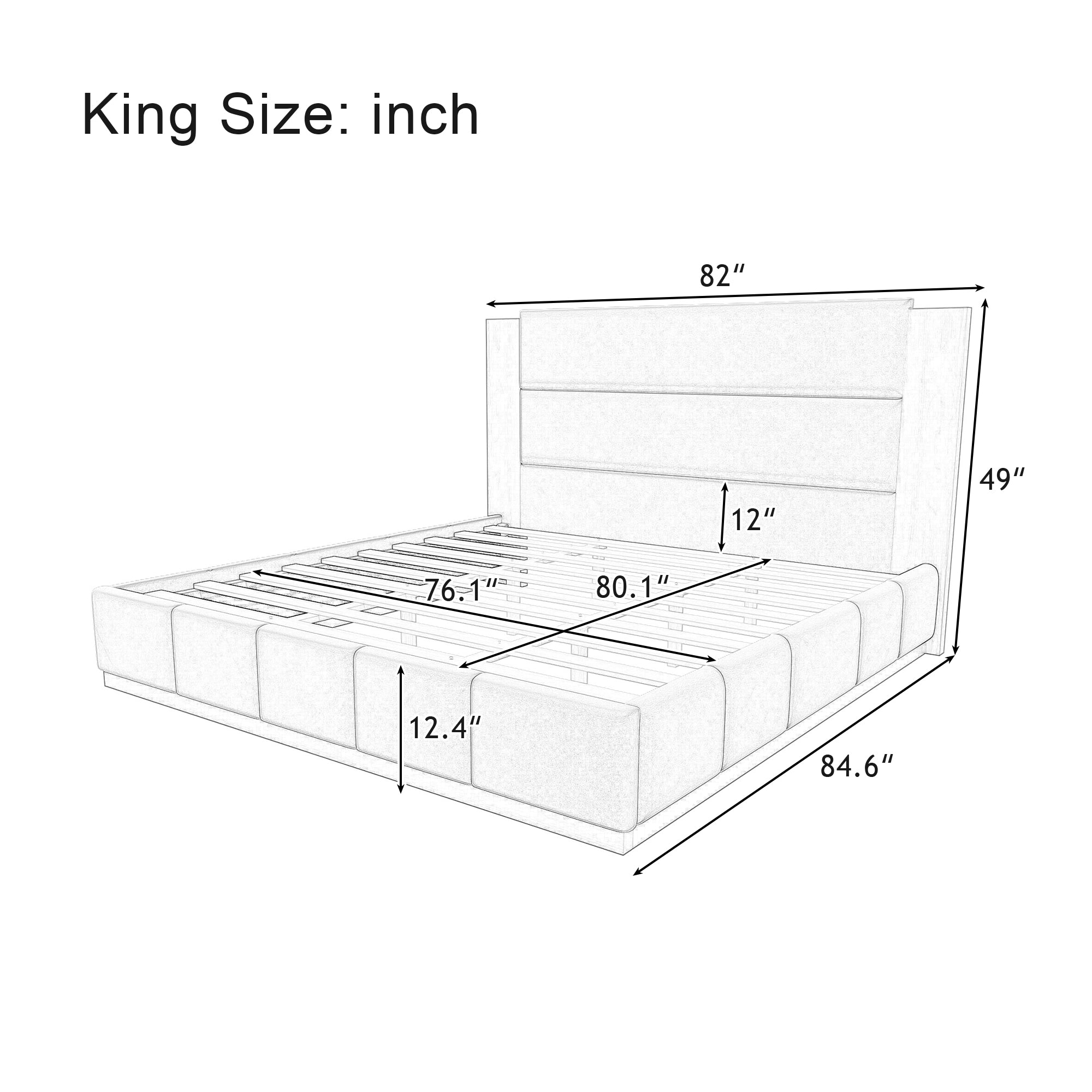 Upholstered Platform Bed Frame with Extended Wood Headboard