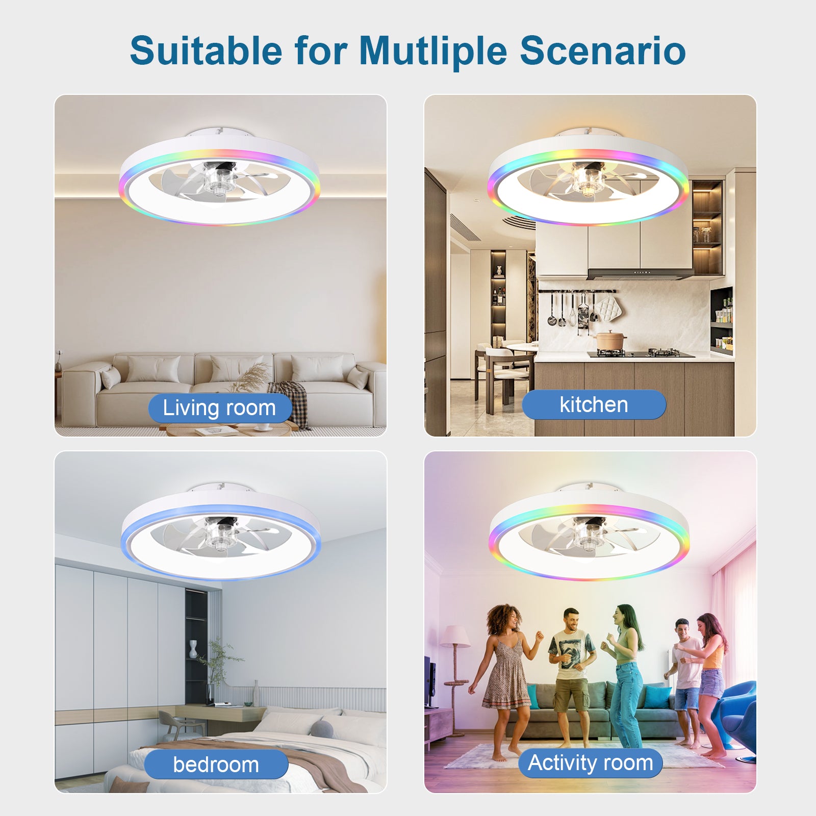 19.7" Modern RGB Ceiling Fan with Lights