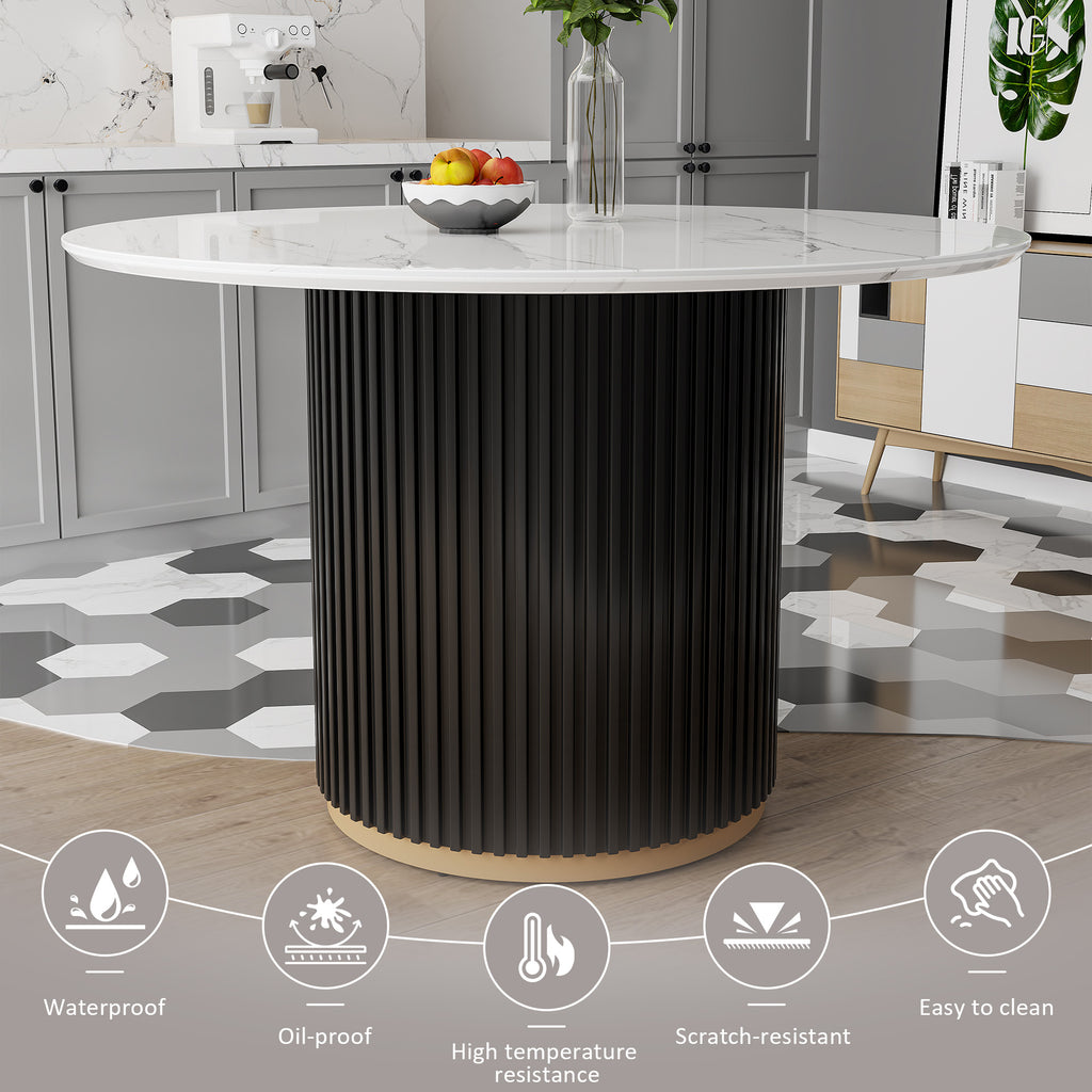 46 Inch Round Faux Marble Dining Table