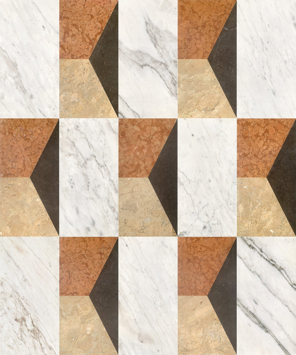 12x24 Waterjet Marble Tile - White Gold Red Gray