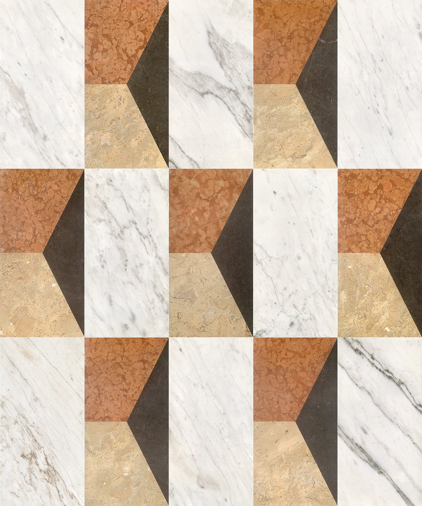 12x24 Waterjet Marble Tile - White Gold Red Gray