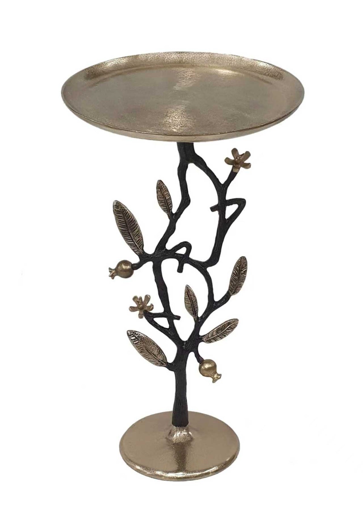 13.8x13.8x24 Black and Gold Aluminum Side Table with Pomegranate Design