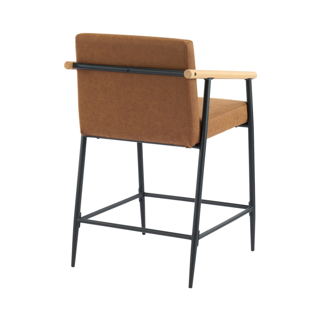 Counter Stool with Iron Frame - Set of 2 - Black and Reddish
