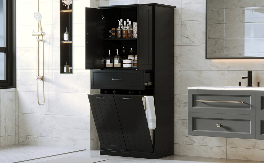 Bathroom Storage Cabinet with Two Laundry Baskets
