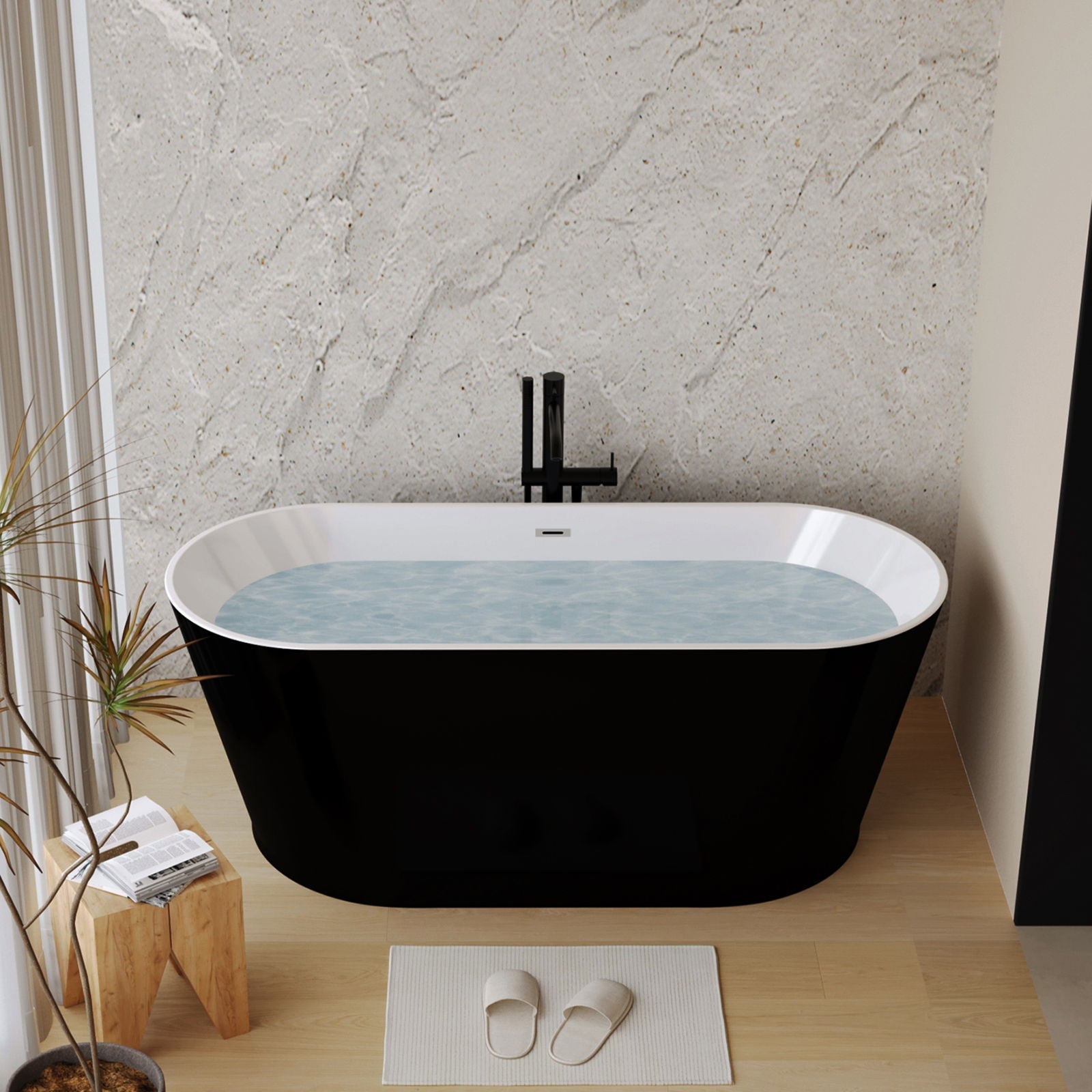 Glossy Freestanding Bathtub With Toe Tap Drain