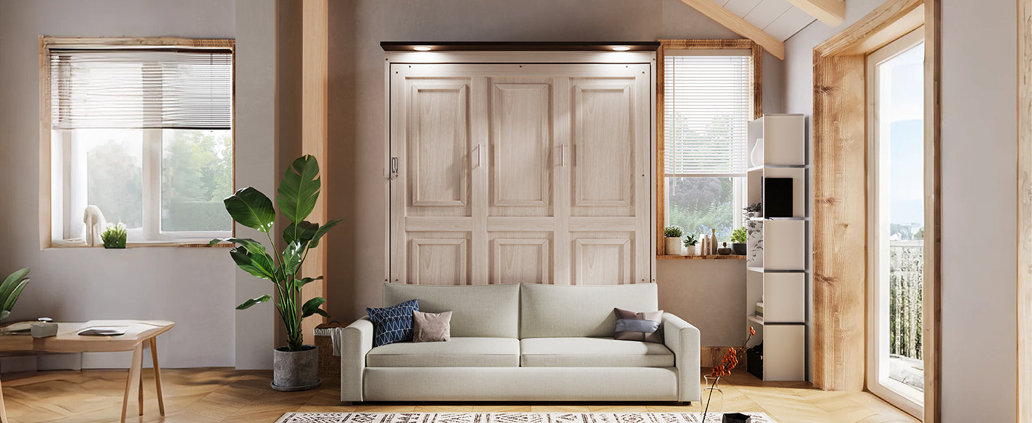 Queen Size Murphy Bed with Sofa and LED