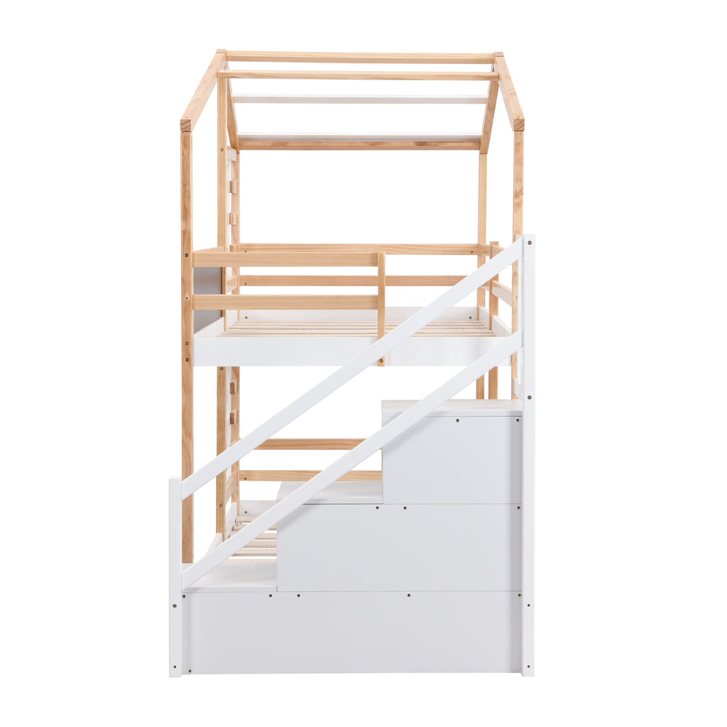 Twin Over Twin Bunk Bed House Bed With Roof Windows