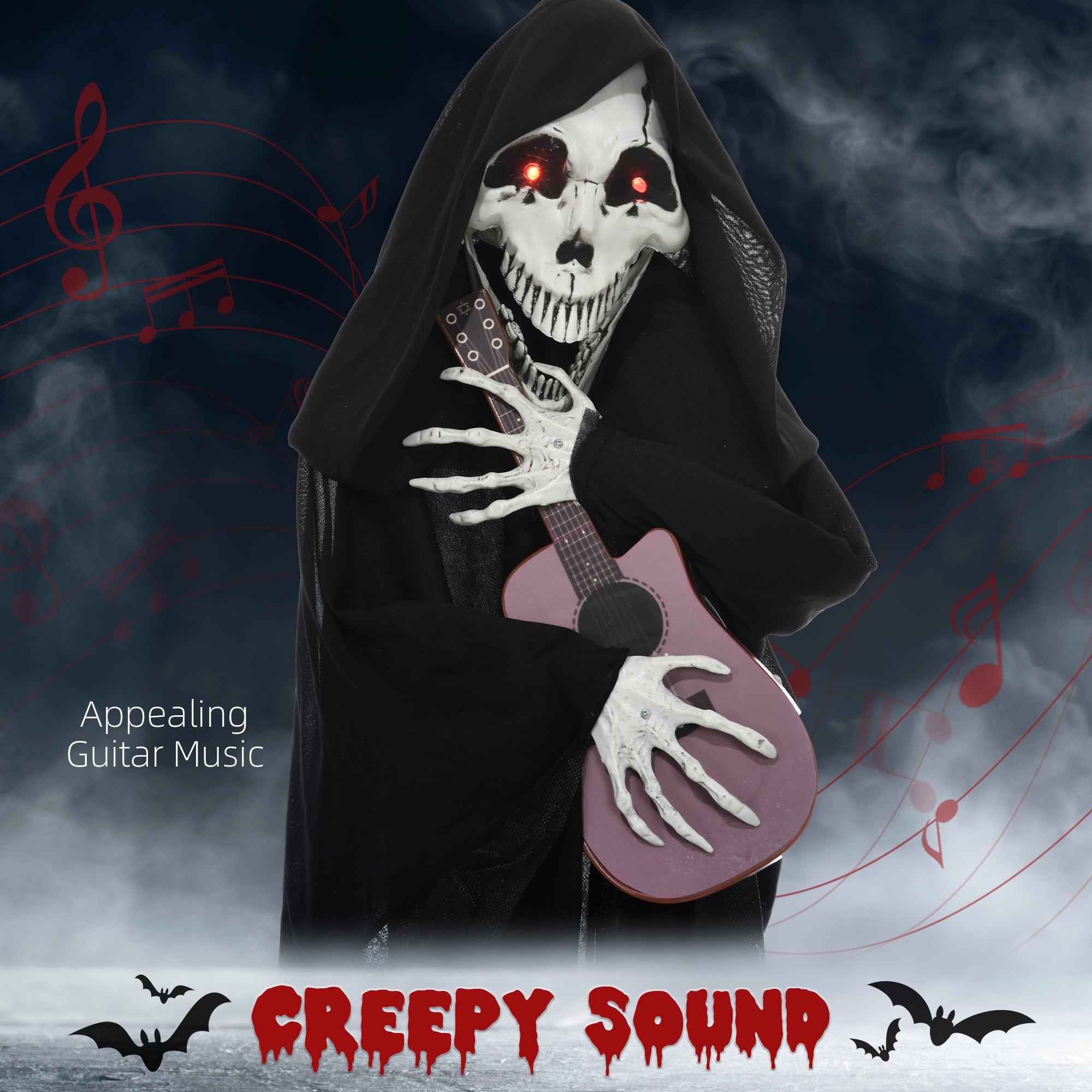 HOMCOM 4.3' Outdoor Halloween Decoration Animatronic Guitar-playing Grim Reaper