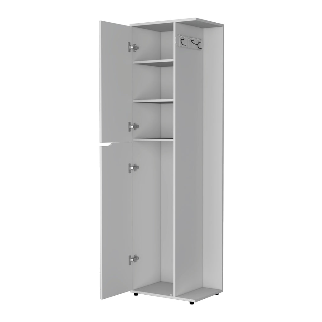 Harper Broom Cabinet With 2 Doors, 3 Shelves, And A Holder
