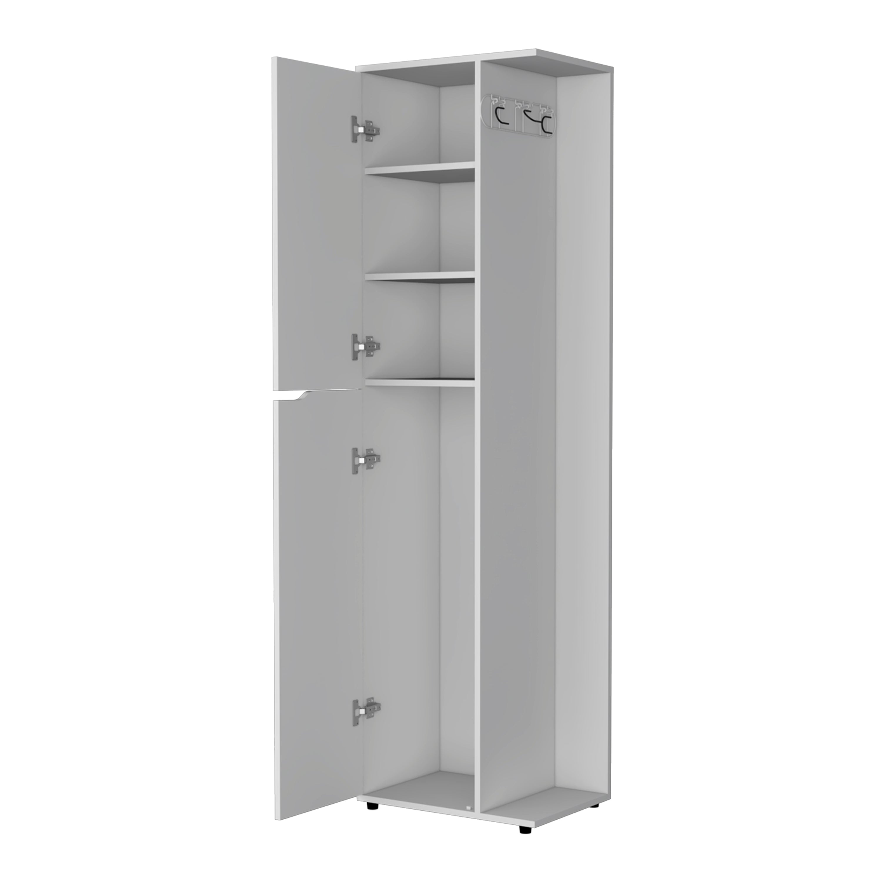 Harper Broom Cabinet With 2 Doors, 3 Shelves, And A Holder