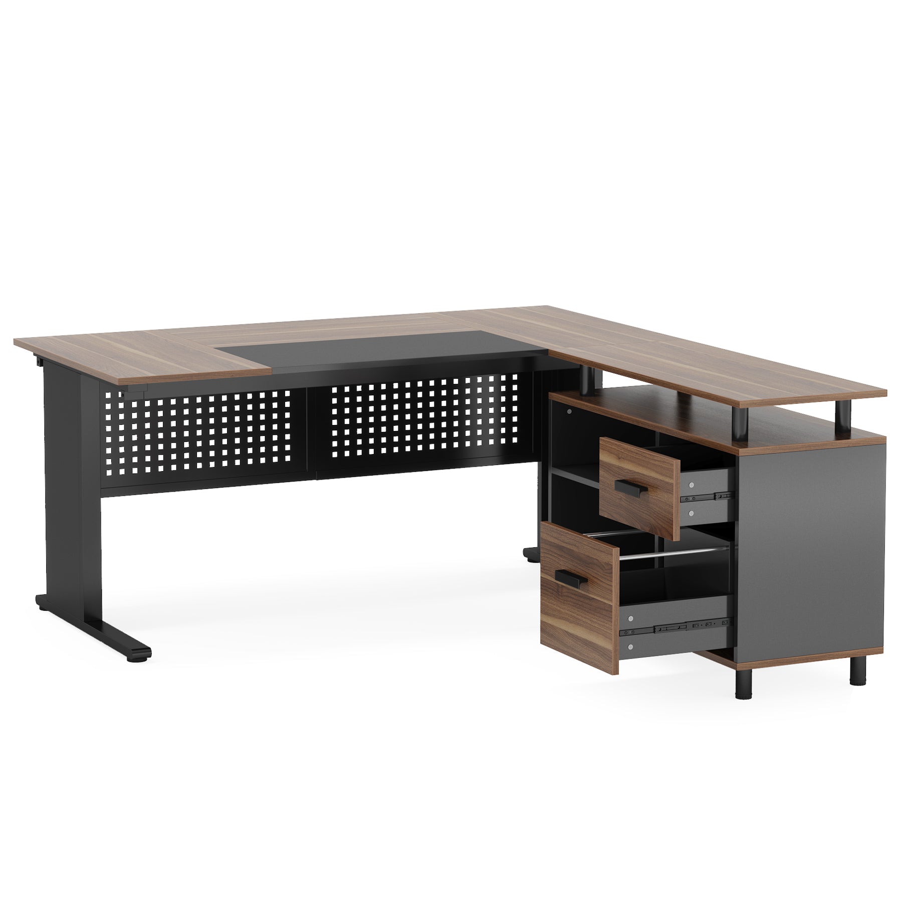 63" L-Shaped Executive Desk with File Cabinet