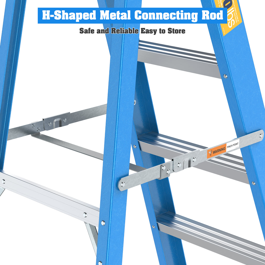 Fiberglass Single-Side Ladder, 6-Step, Non-Conductive, Blue