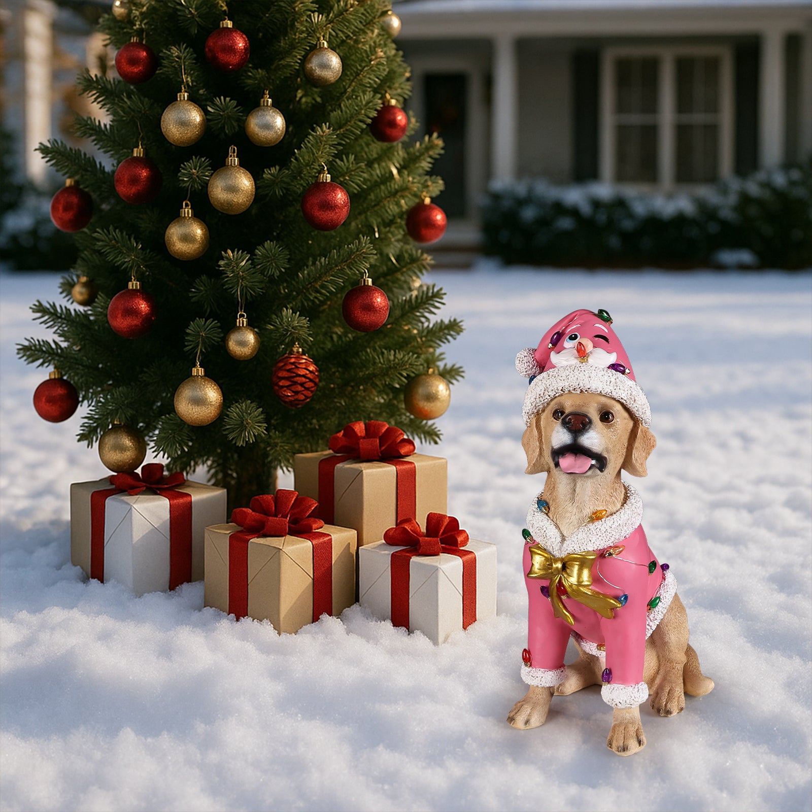 Christmas Labrador Retriever Statue, Holiday Dog Figurine