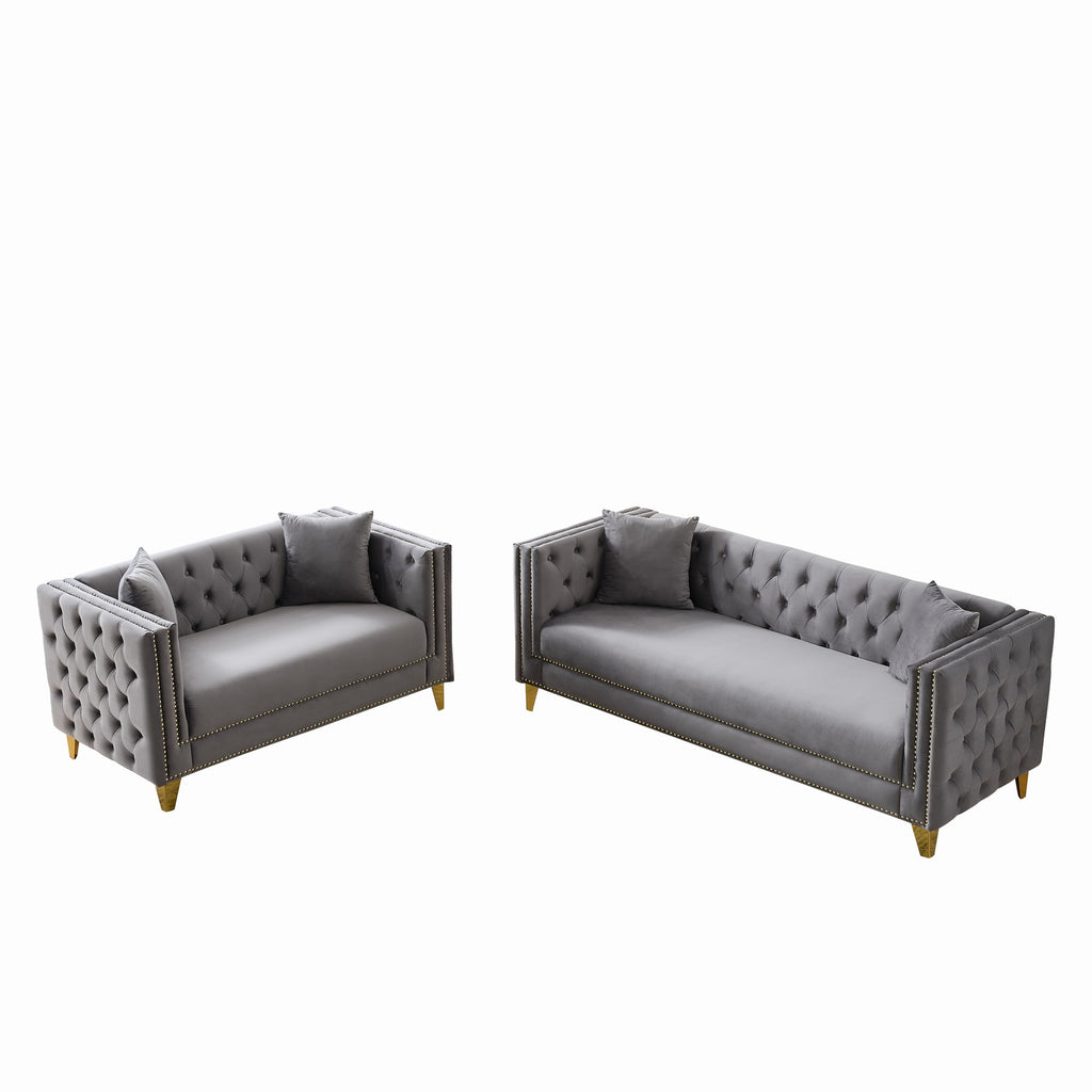 Chesterfield Velvet Sofa - 3+2 Seater Deep Seat Sofa